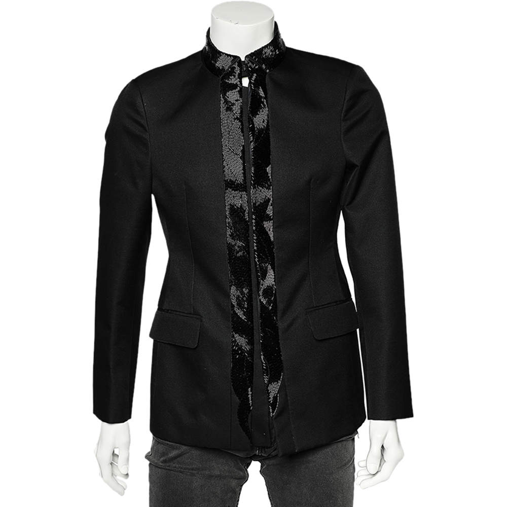 Roberto Cavalli Black Wool Embellished Trimmed Buttoned Jacket M ...