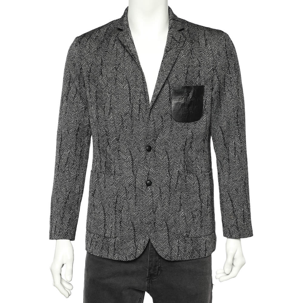 مملوكة مسبقًا Roberto Cavalli Monochrome Patterned Wool Button Front Jacket M