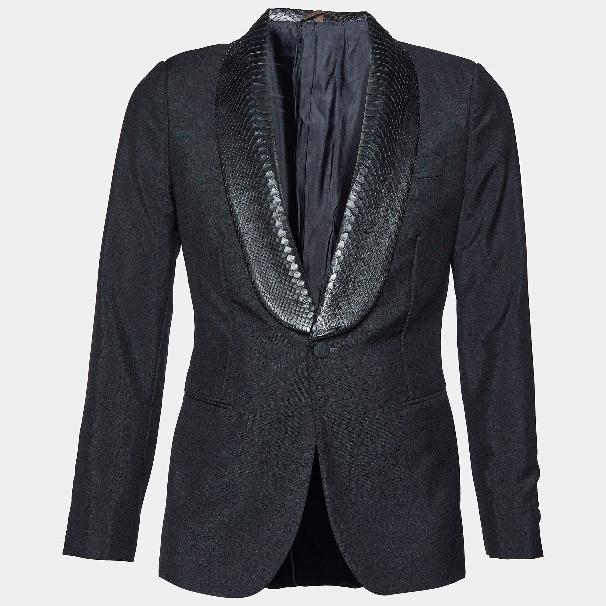 Pre Owned Roberto Cavalli Black Mohair & Wool Python Collar Blazer M