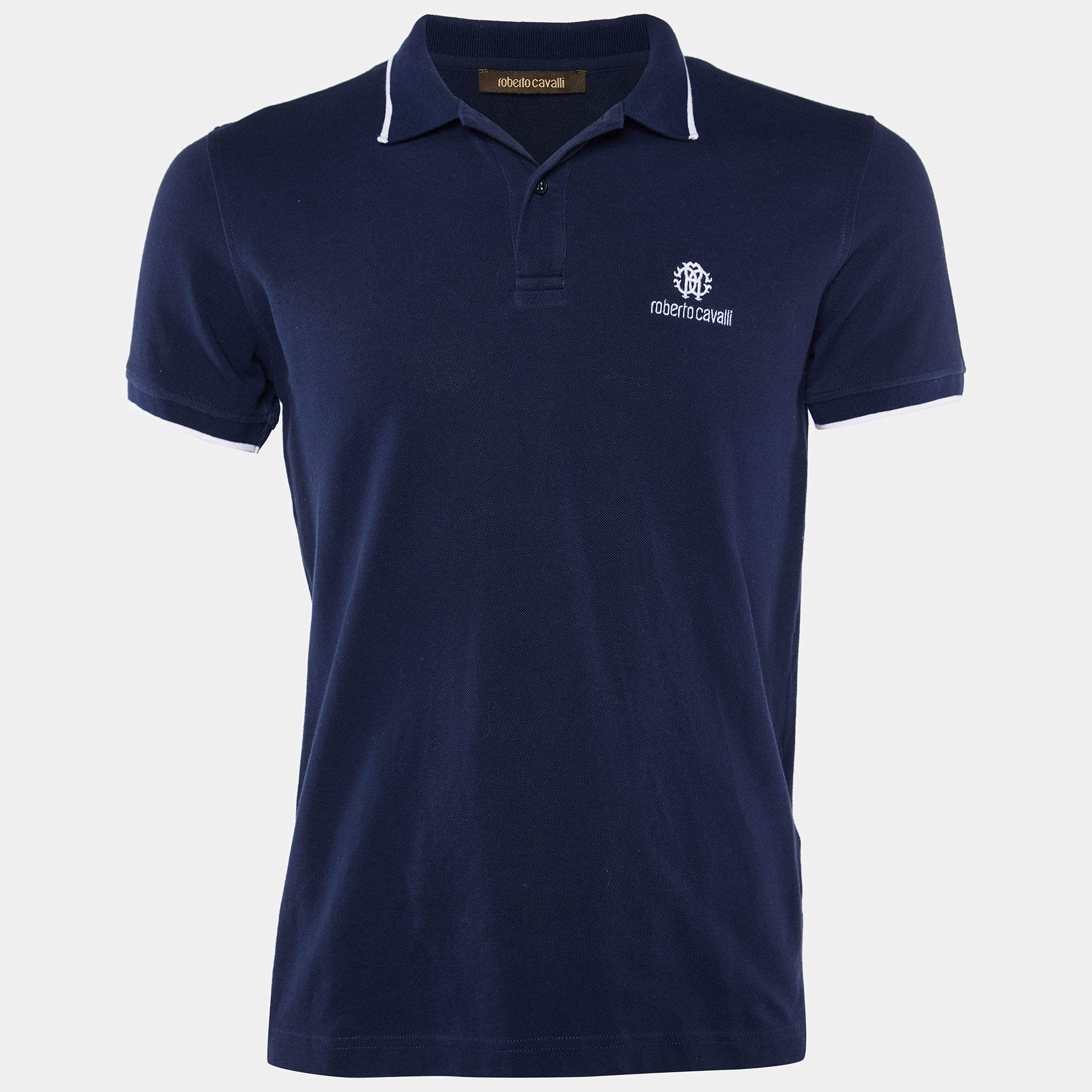Roberto Cavalli Navy Blue Logo Embroidered Cotton Polo T