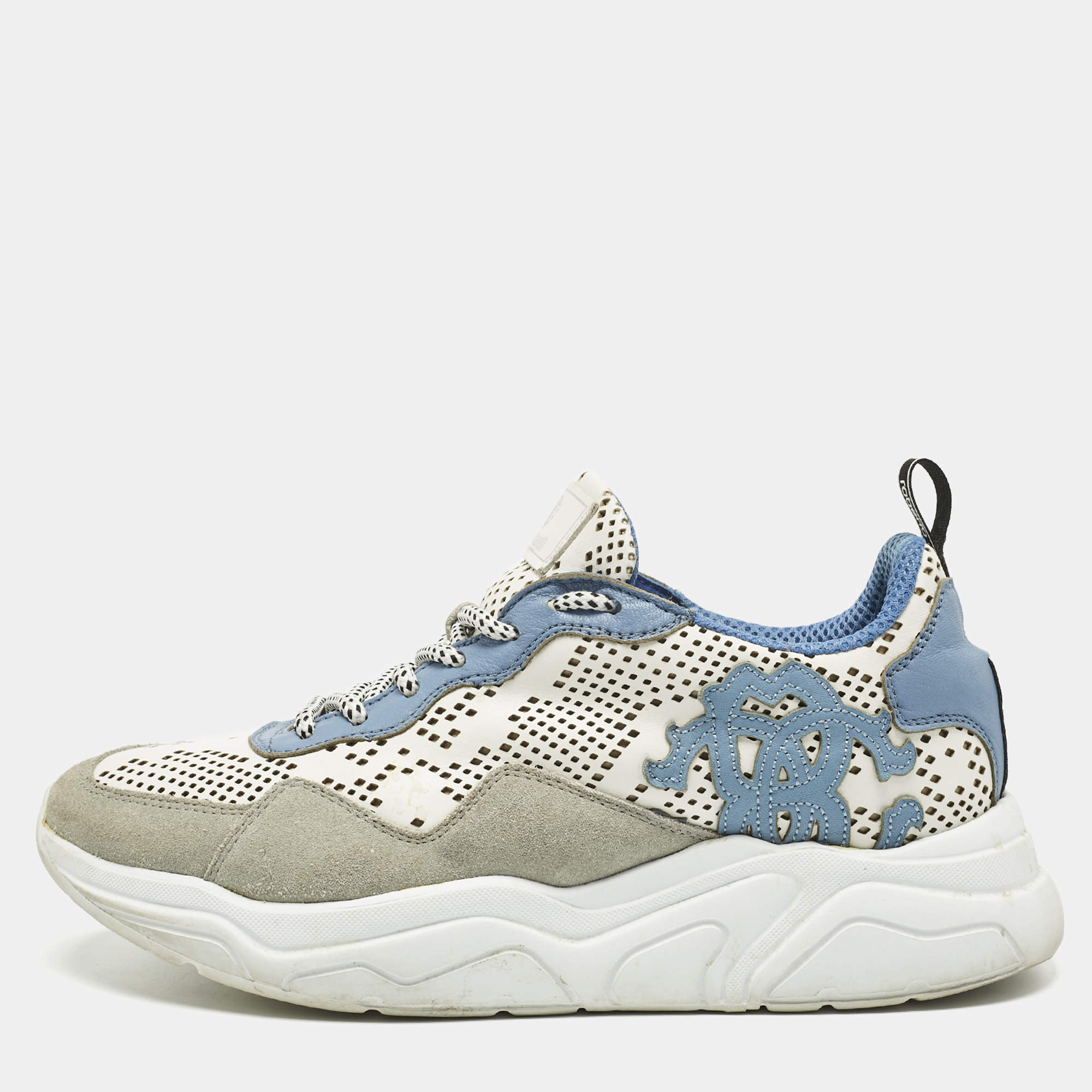 Pre Owned Roberto Cavalli Multicolor Suede and Leather Lace Up Sneakers Size 40