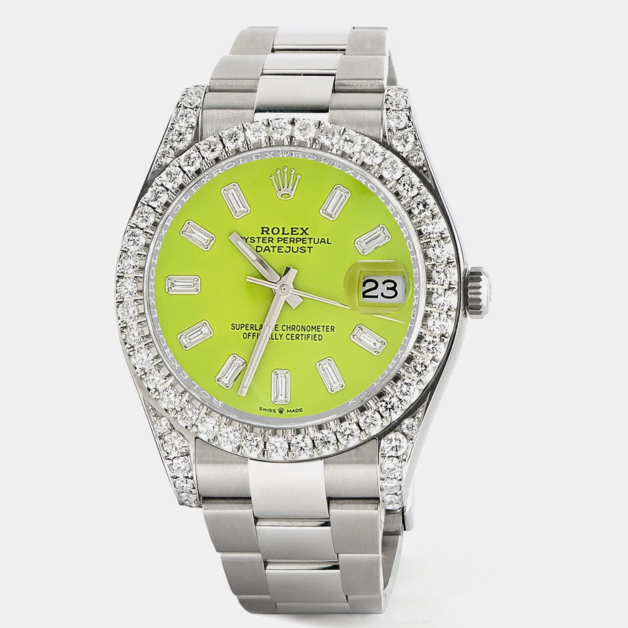 Rolex Custom Green 4.5ct Diamonds Stainless Steel Datejust II  Automatic Men's Wristwatch 41mm