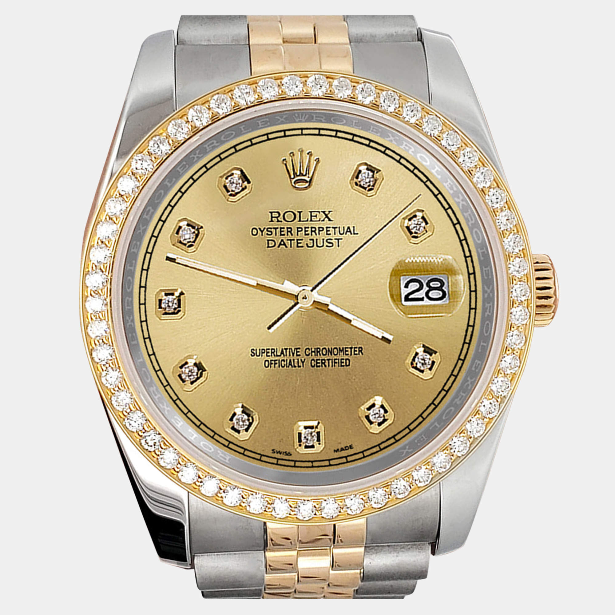 Rolex Custom Champagne 1.1ct Diamonds 18K Yellow Gold Stainless Steel Datejust  Automatic Men's Wristwatch 36mm