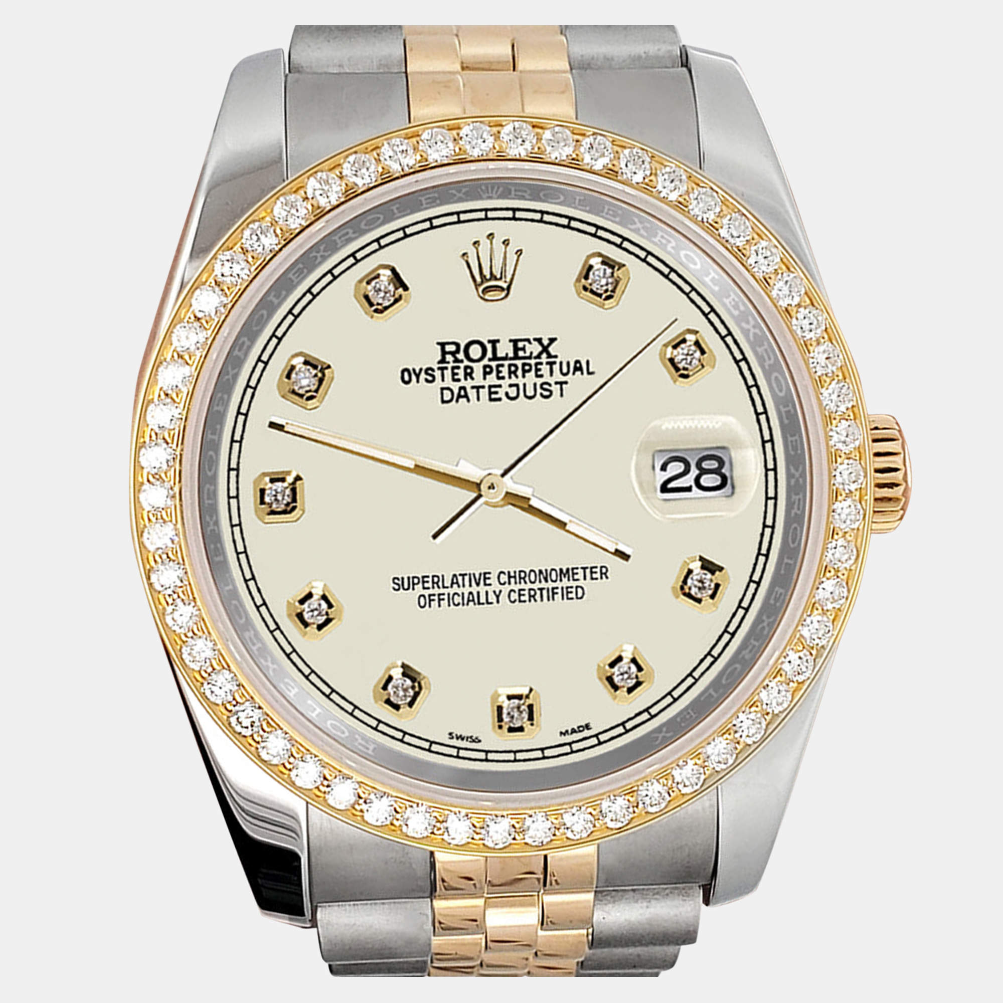 Rolex Custom Satin Linen 1.1ct Diamonds 18K Yellow Gold Stainless Steel Datejust  Automatic Men's Wristwatch 36mm