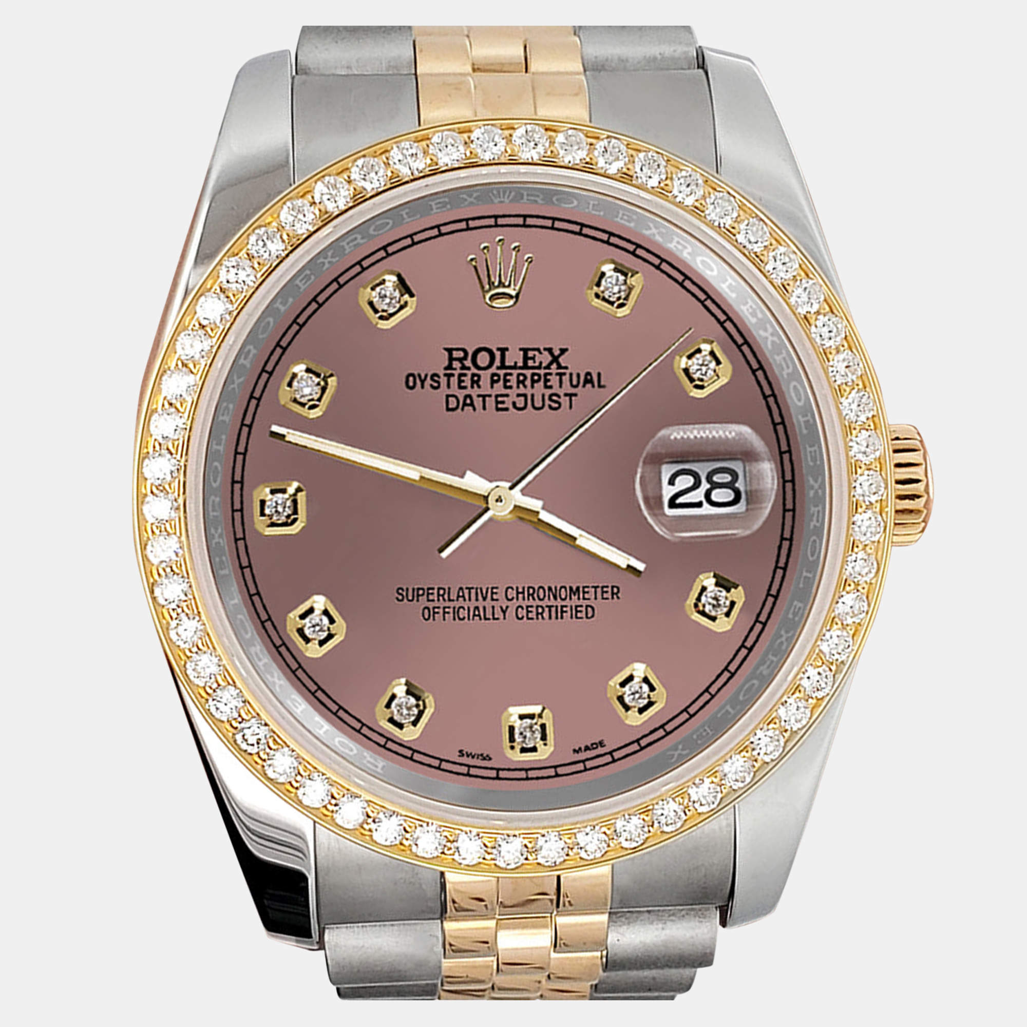 Rolex Custom Salmon 1.1ct Diamonds 18K Yellow Gold Stainless Steel Datejust  Automatic Men's Wristwatch 36mm