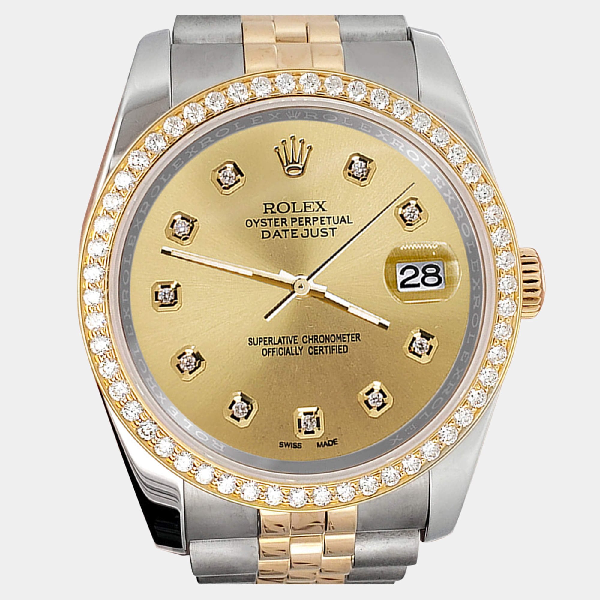 Rolex Custom Champagne 1.1ct Diamonds 18K Yellow Gold Stainless Steel Datejust  Automatic Men's Wristwatch 36mm