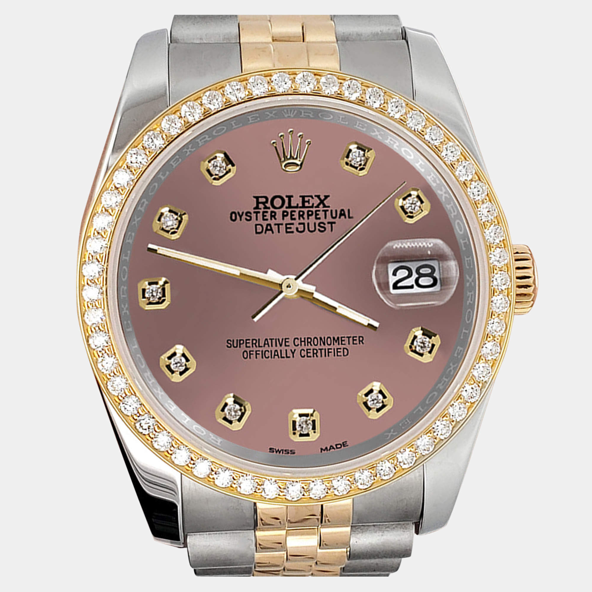 Rolex Custom Salmon 1.1ct Diamonds 18K Yellow Gold Stainless Steel Datejust  Automatic Men's Wristwatch 36mm
