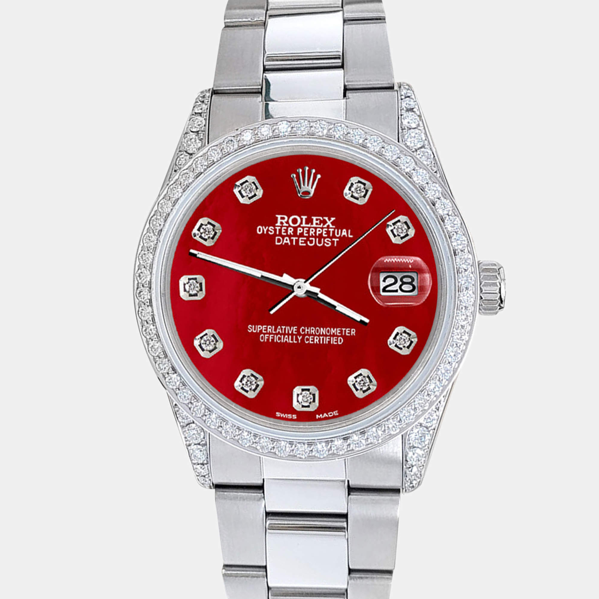 Rolex Custom Royal Red 1.95ct Diamonds Stainless Steel Datejust  Automatic Men's Wristwatch 36mm