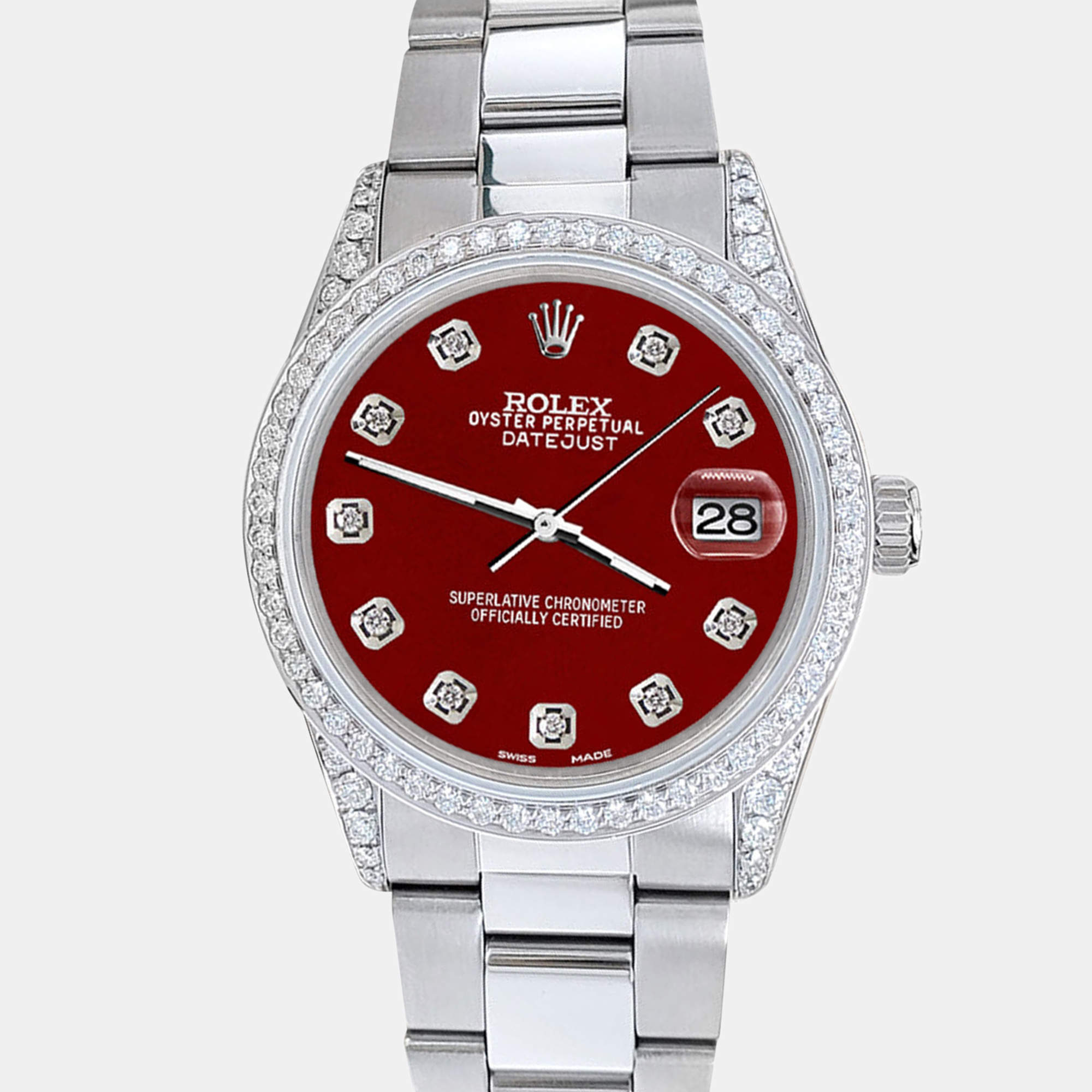Rolex Custom Imperial Red 1.95ct Diamonds Stainless Steel Datejust  Automatic Men's Wristwatch 36mm