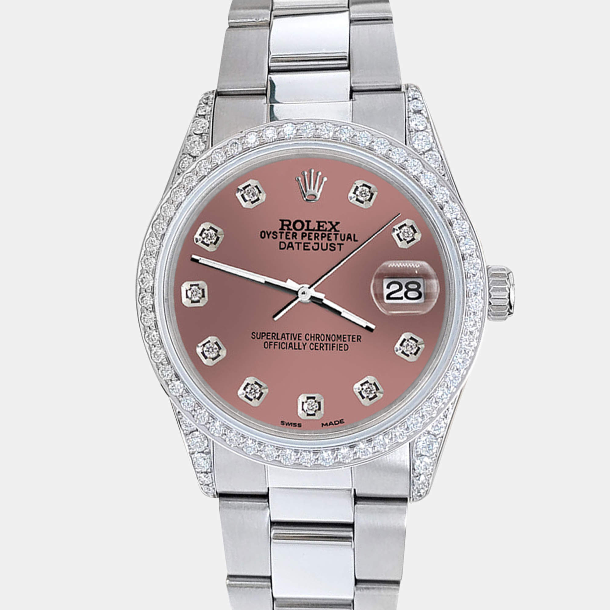 Rolex Custom Salom 1.95ct Diamonds Stainless Steel Datejust  Automatic Men's Wristwatch 36mm