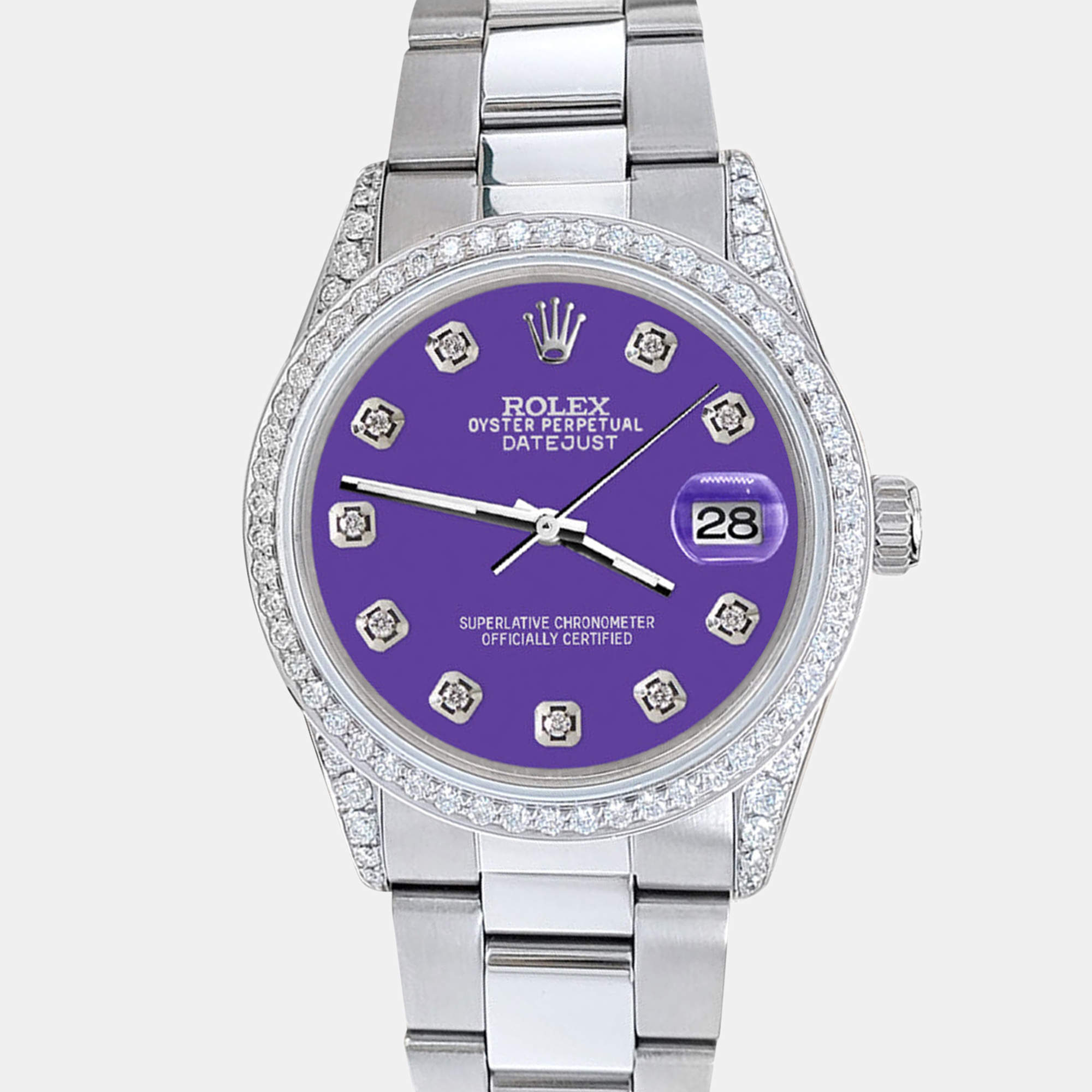 Rolex Custom Lavender 1.95ct Diamonds Stainless Steel Datejust  Automatic Men's Wristwatch 36mm