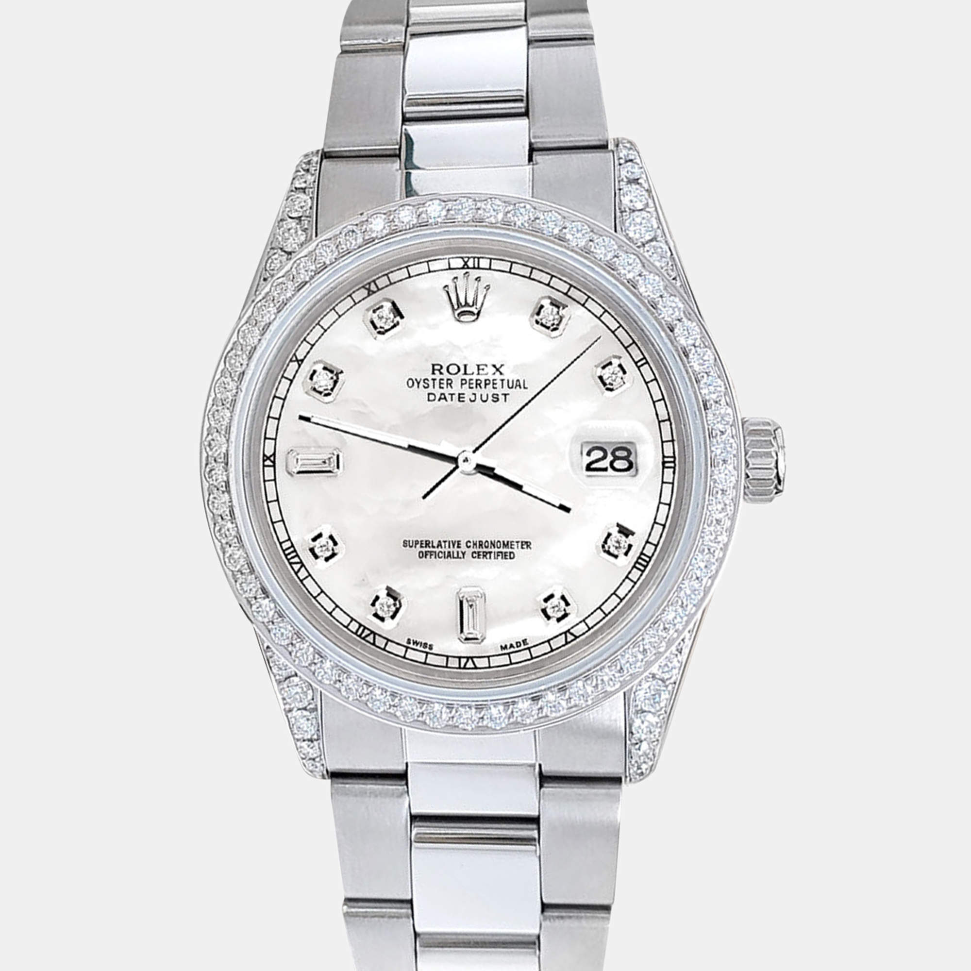 Rolex Custom White 1.95ct Diamonds Stainless Steel Datejust  Automatic Men's Wristwatch 36mm