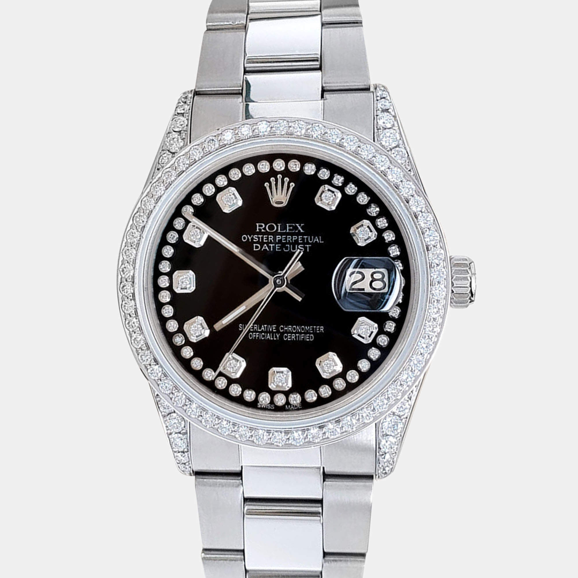 Rolex Custom Black  1.95ct Diamonds Stainless Steel Datejust  Automatic Men's Wristwatch 36mm