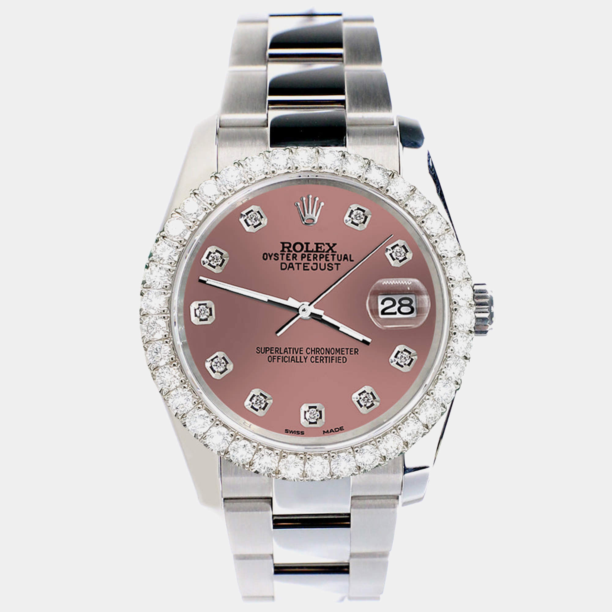 Rolex Custom Salmon 2.7ct Diamonds Stainless Steel Datejust 116200 Automatic Men's Wristwatch 36mm