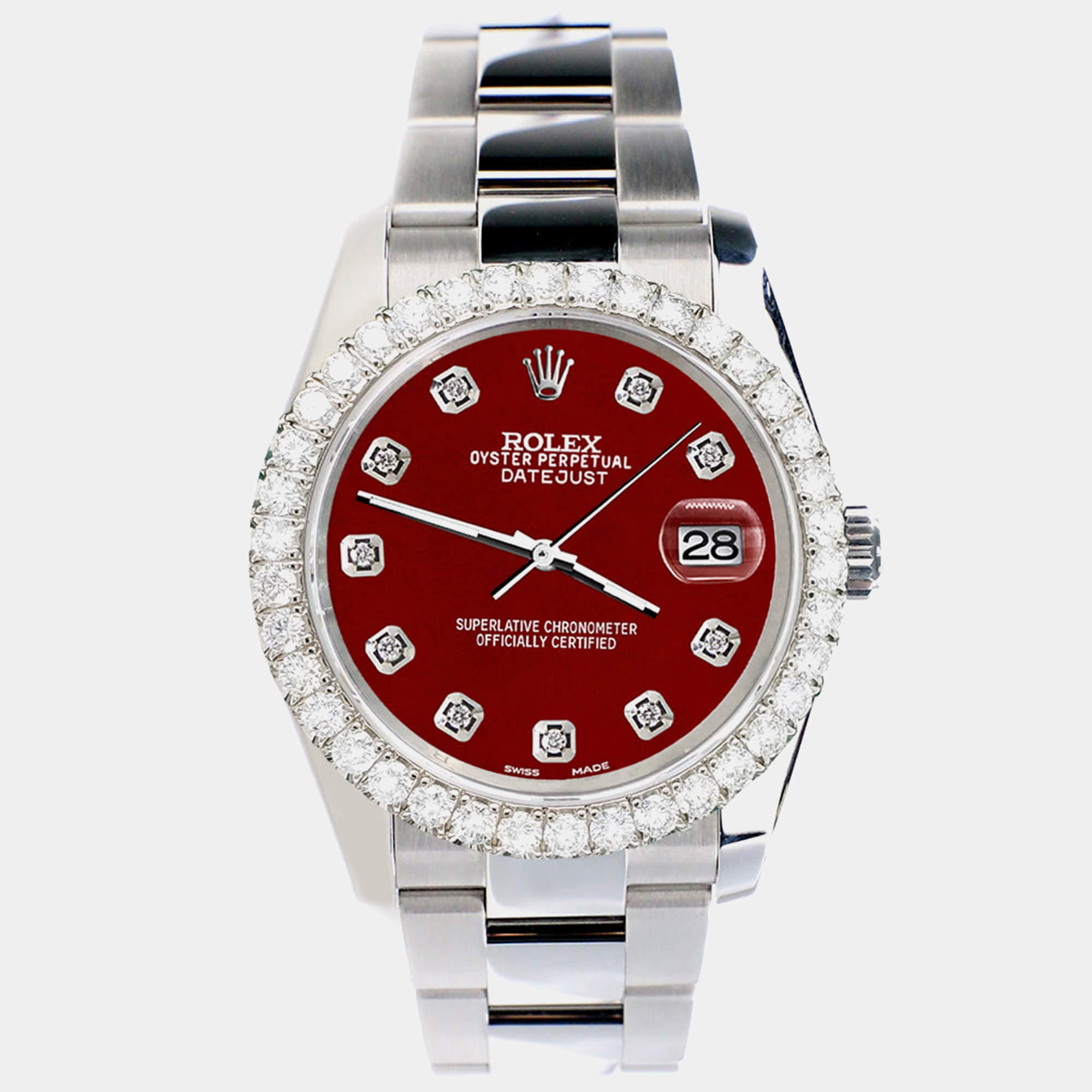 Rolex Custom Imperial Red 2.7ct Diamonds Stainless Steel Datejust 116200 Automatic Men's Wristwatch 36mm