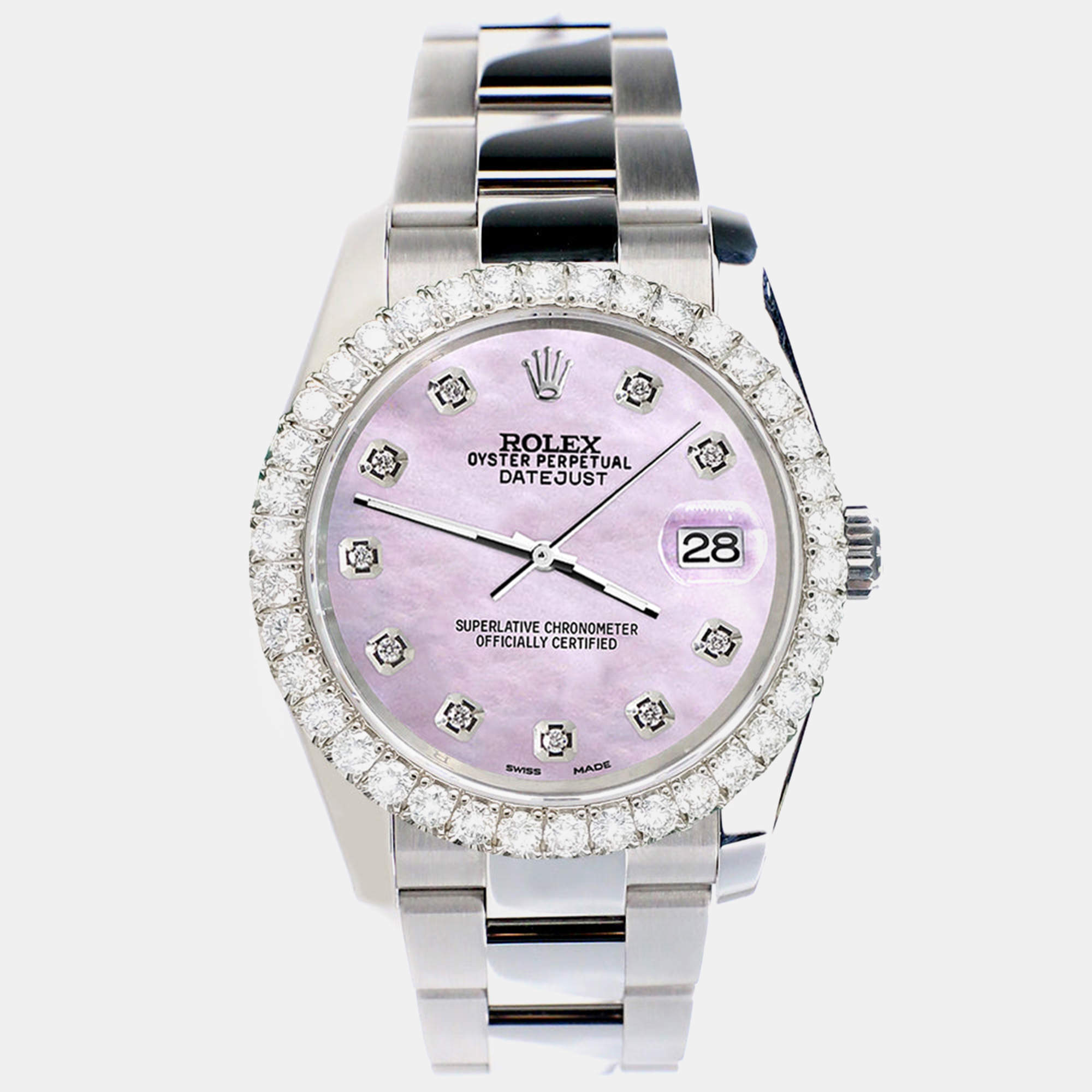 Rolex Custom Pink Pearl 2.7ct Diamonds Stainless Steel Datejust 116200 Automatic Men's Wristwatch 36mm