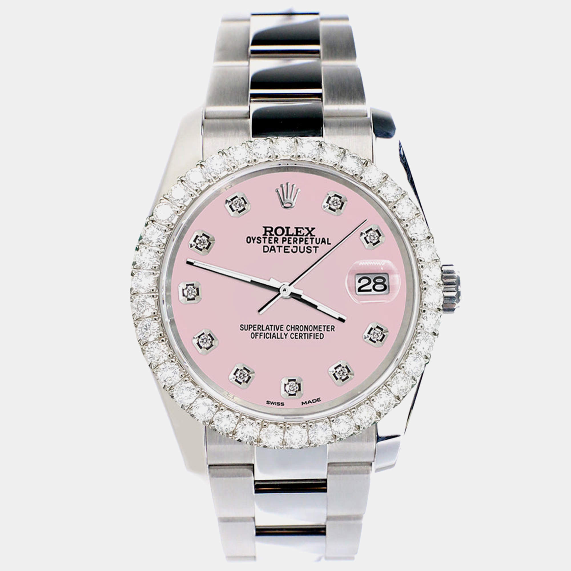 Rolex Custom Ice Pink 2.7ct Diamonds Stainless Steel Datejust 116200 Automatic Men's Wristwatch 36mm