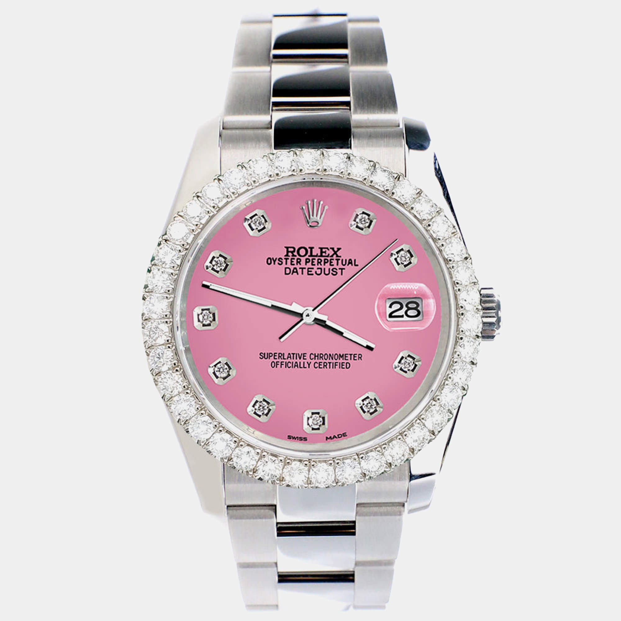 Rolex Custom Hot Pink 2.7ct Diamonds Stainless Steel Datejust 116200 Automatic Men's Wristwatch 36mm