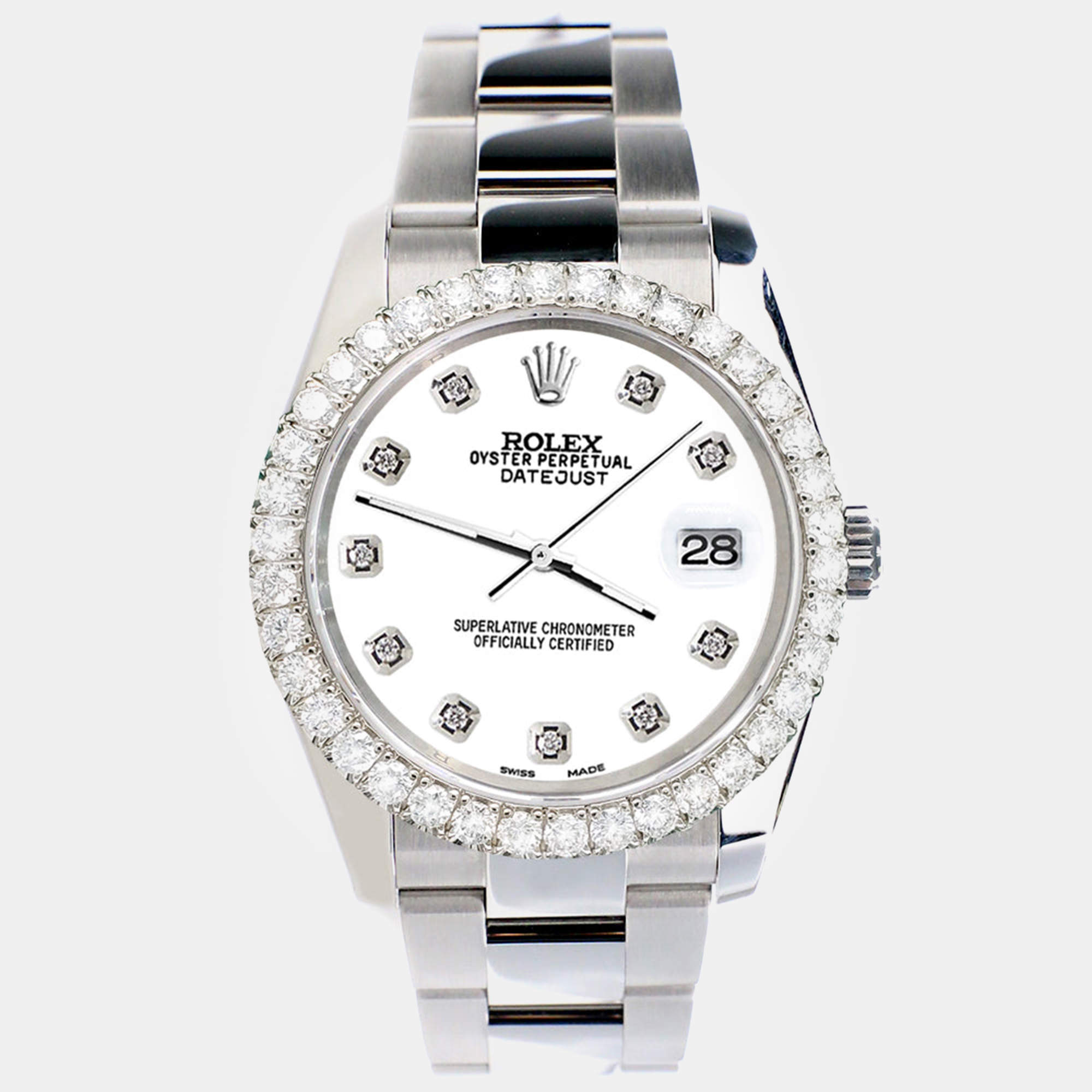 Rolex Custom White 2.7ct Diamonds Stainless Steel Datejust 116200 Automatic Men's Wristwatch 36mm