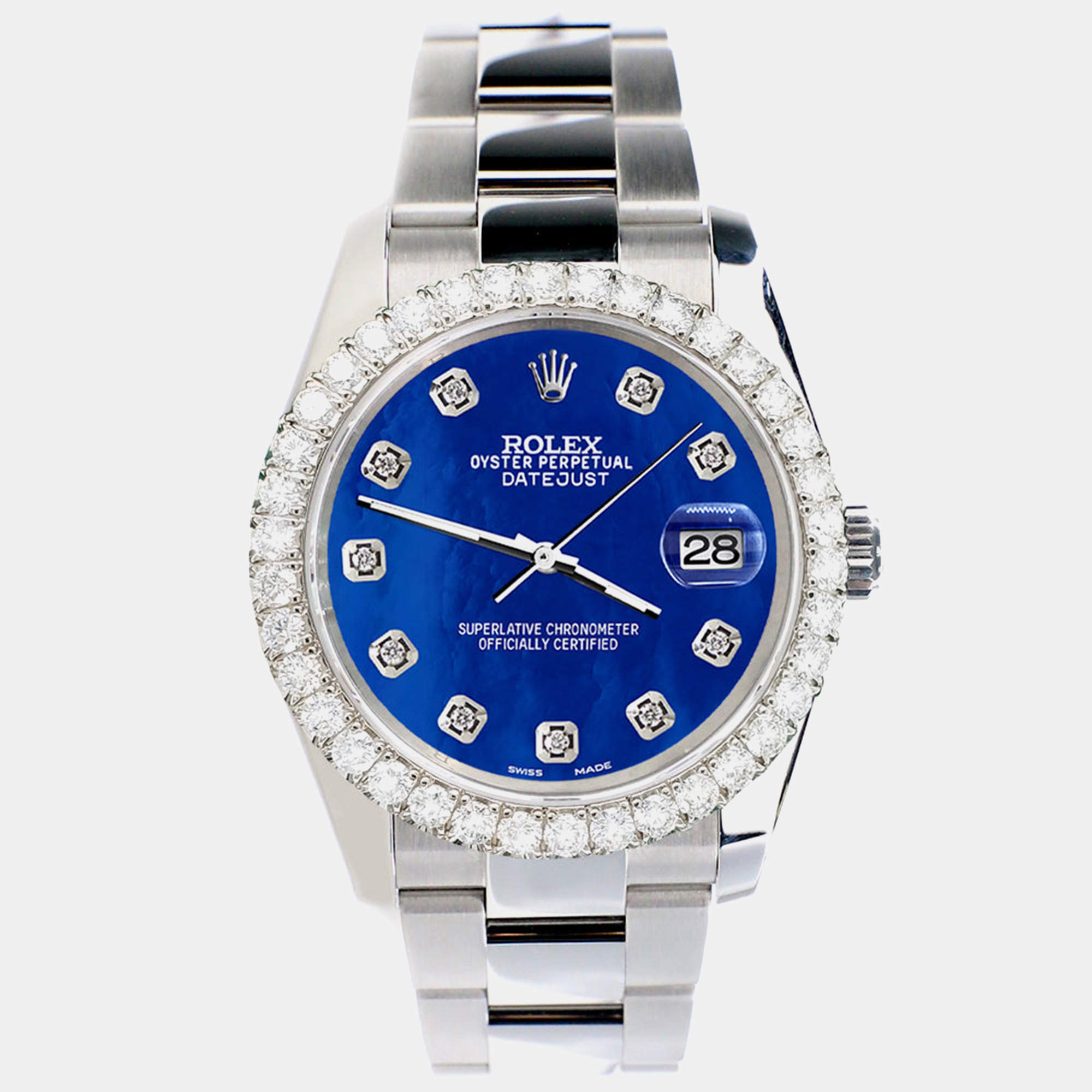 Rolex Custom Royal Blue 2.7ct Diamonds Stainless Steel Datejust 116200 Automatic Men's Wristwatch 36mm
