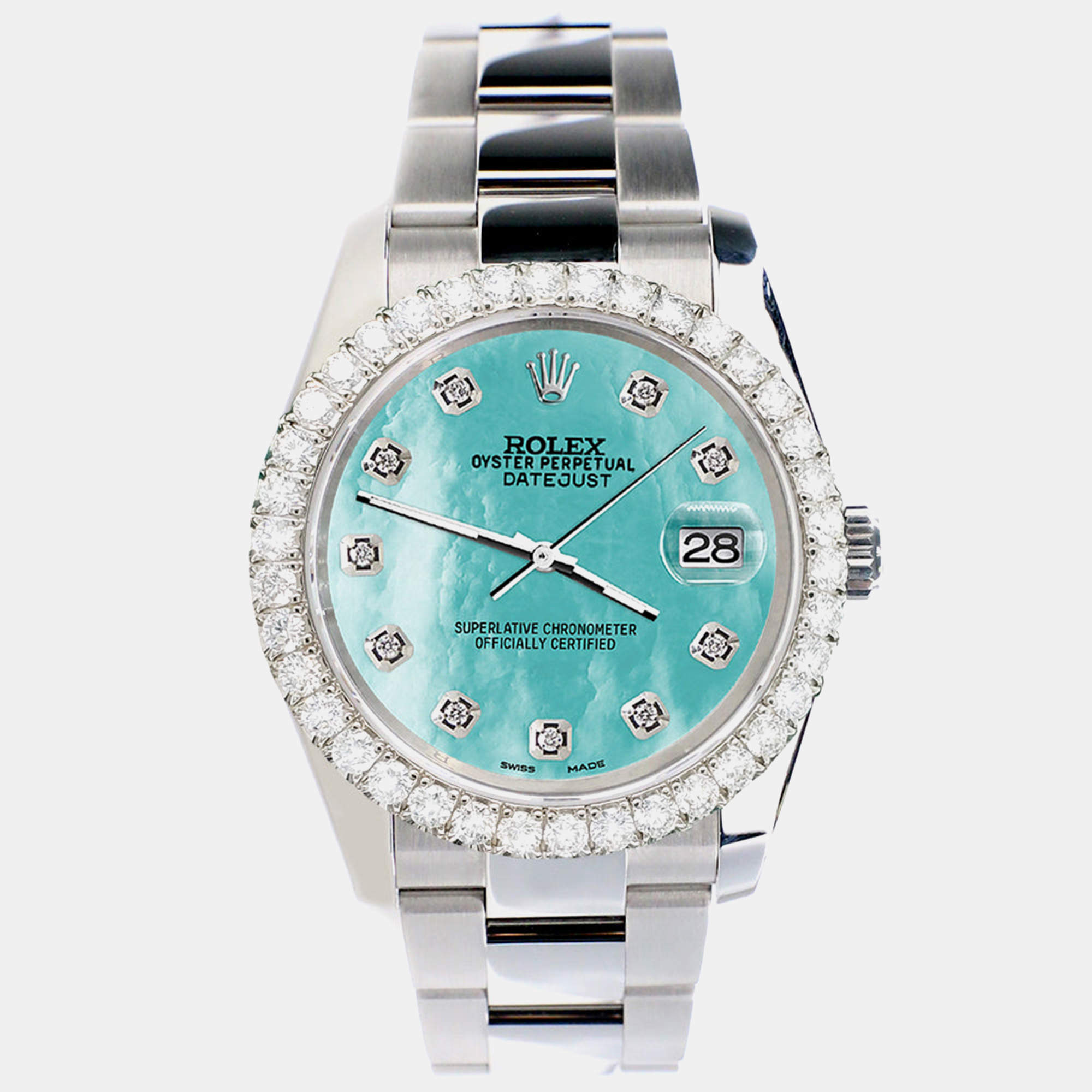 Rolex Custom Aquamarine 2.7ct Diamonds Stainless Steel Datejust 116200 Automatic Men's Wristwatch 36mm