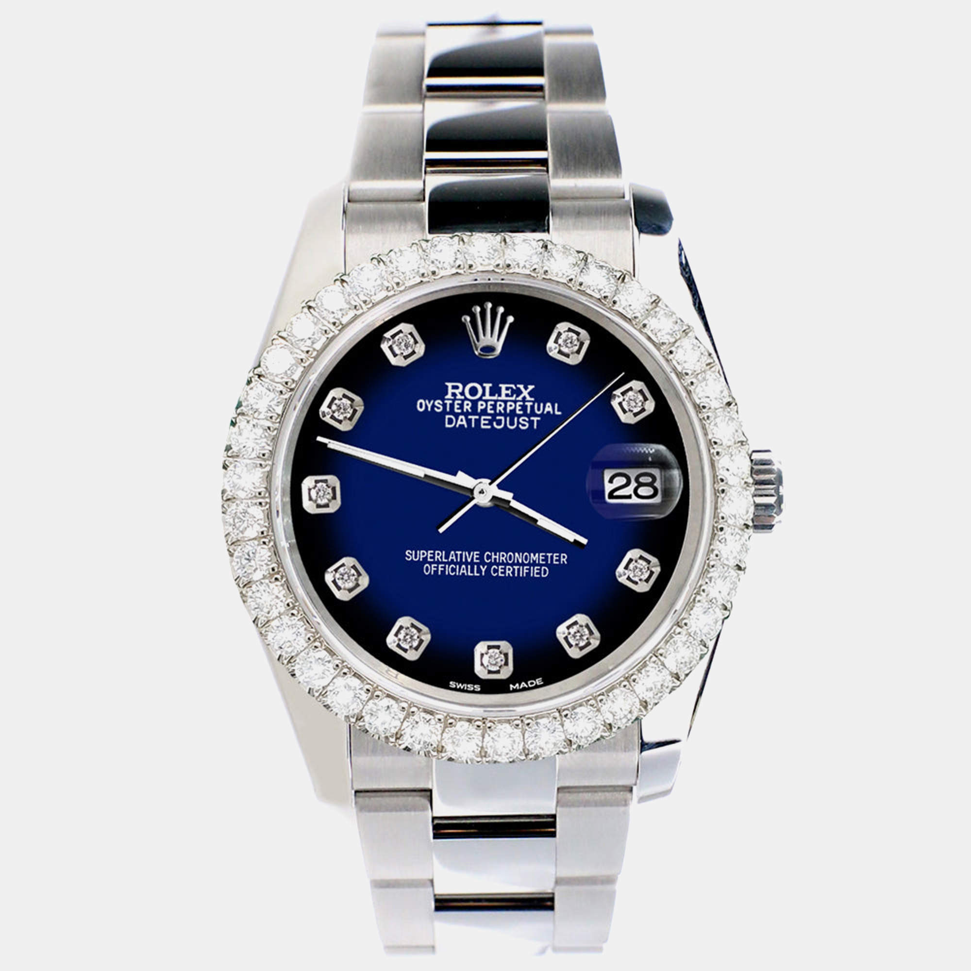 Rolex Custom Blue Vignette 2.7ct Diamonds Stainless Steel Datejust 116200 Automatic Men's Wristwatch 36mm