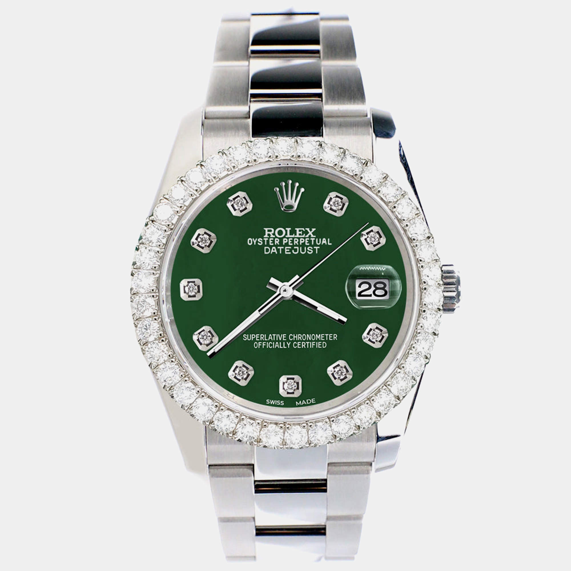 Rolex Custom Forest Green 2.7ct Diamonds Stainless Steel Datejust 116200 Automatic Men's Wristwatch 36mm