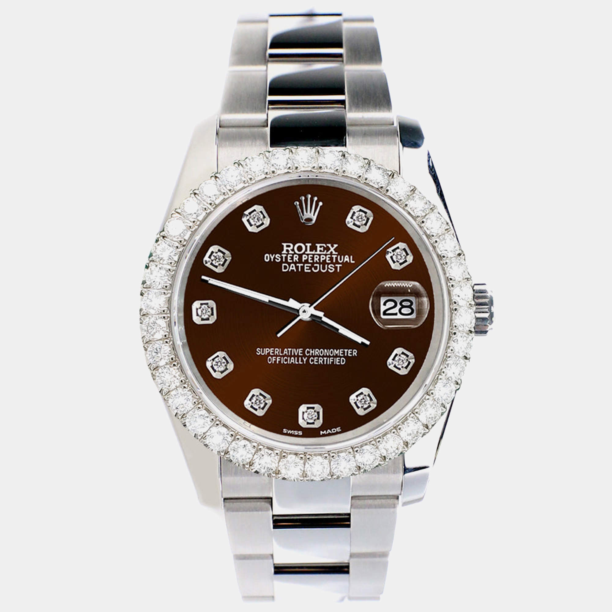 Rolex Custom Chocolate  2.7ct Diamonds Stainless Steel Datejust 116200 Automatic Men's Wristwatch 36mm