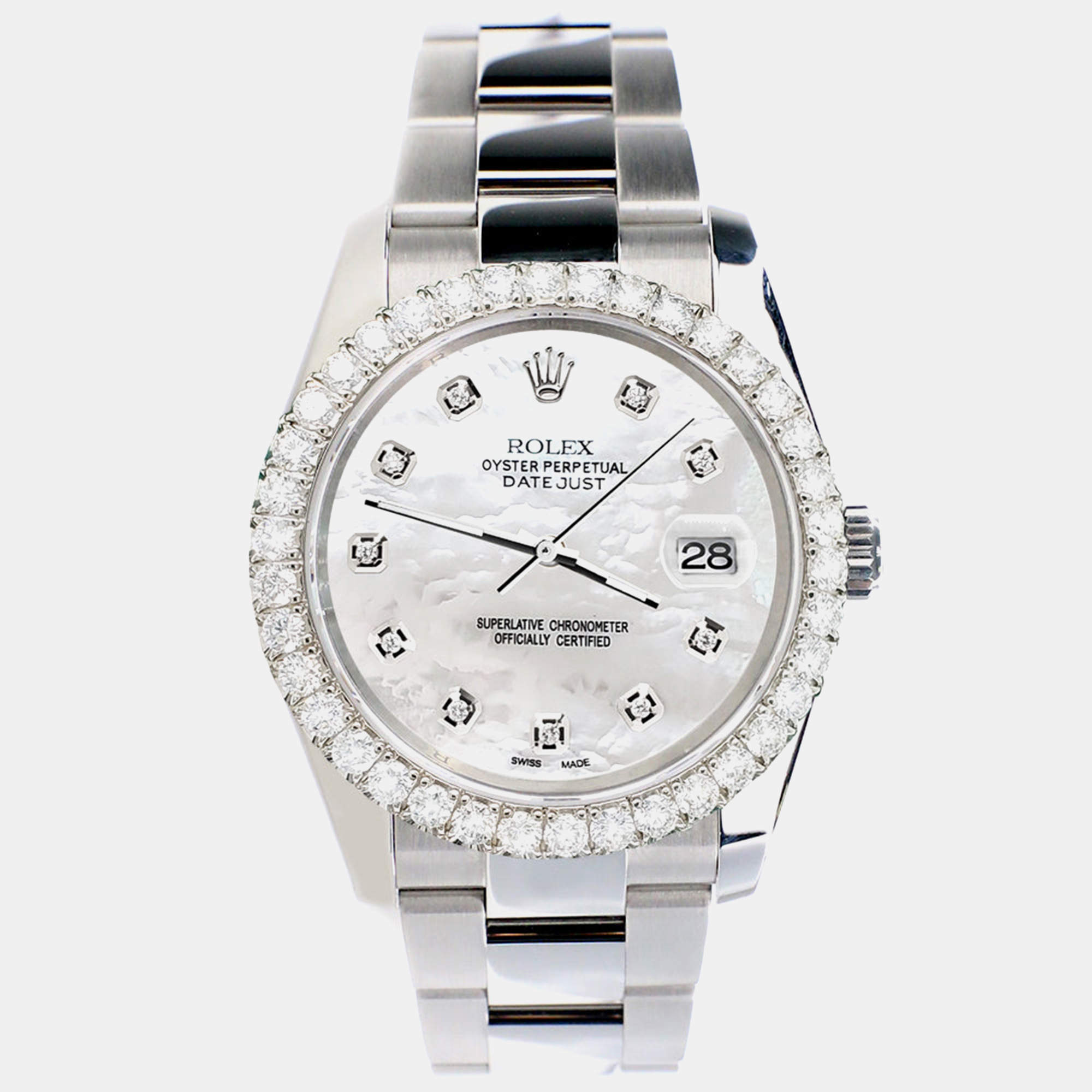 Rolex Custom White 2.7ct Diamonds Stainless Steel Datejust 116200 Automatic Men's Wristwatch 36mm