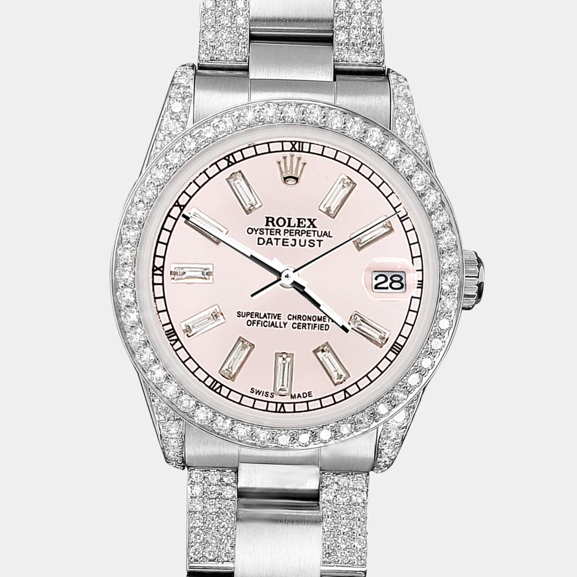 Rolex Custom Orchid Pink 3.5ct Diamonds Stainless Steel Datejust  Automatic Women's Wristwatch 31mm