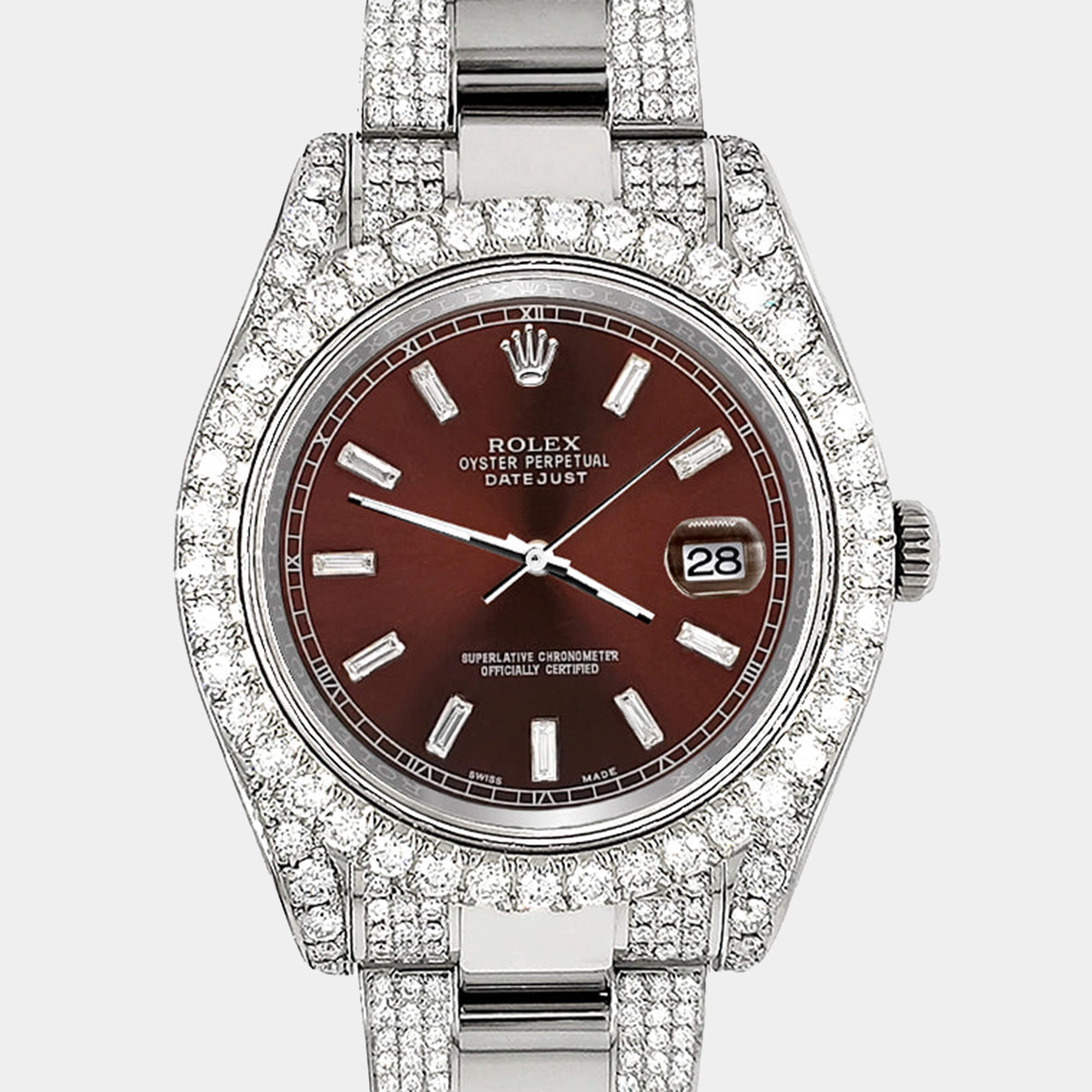 Rolex Custom Chocolate  8.3ct Diamonds Stainless Steel Datejust II 116300 Automatic Men's Wristwatch 41mm