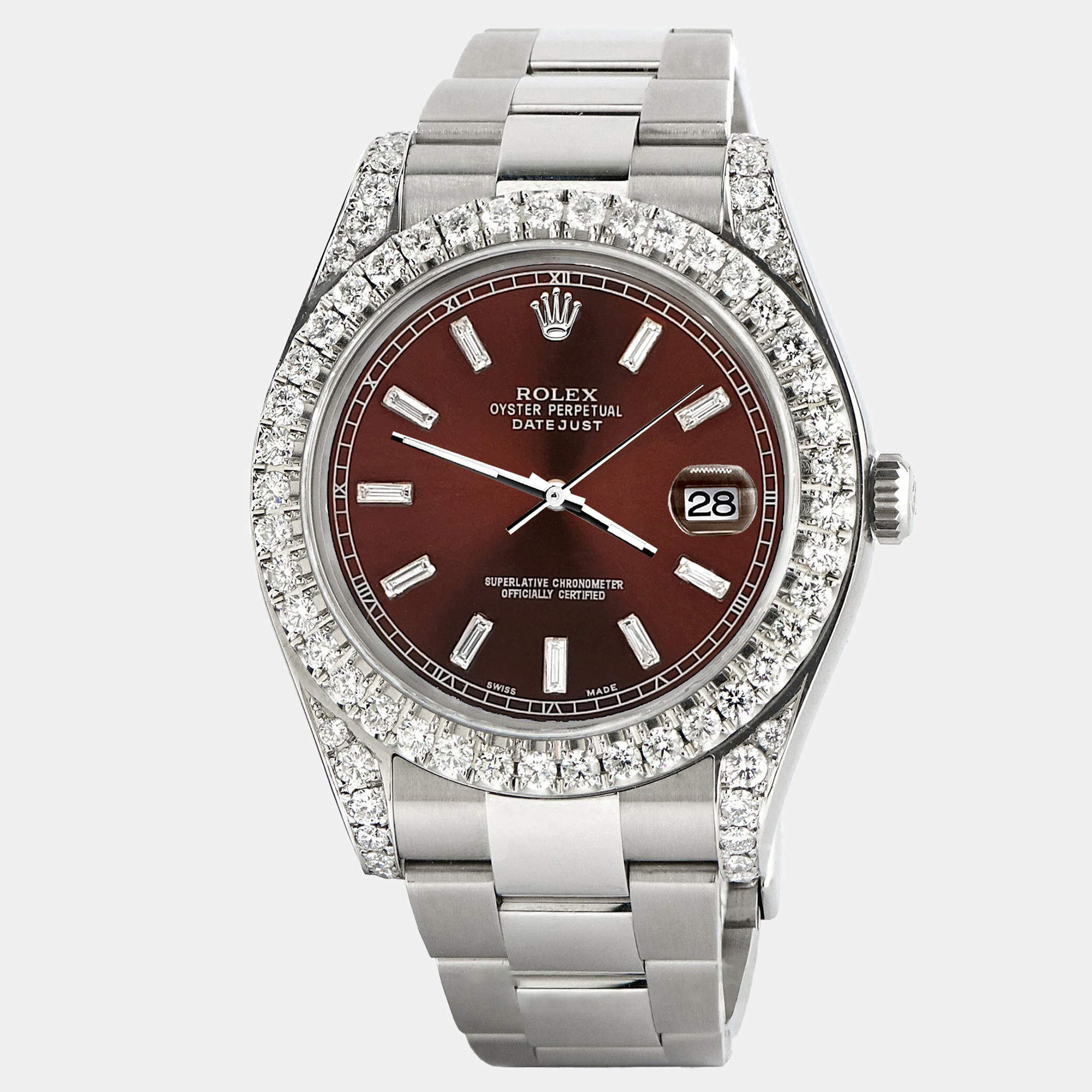 Rolex Custom Chocolate  4.4ct Diamonds Stainless Steel Datejust 126300 Automatic Men's Wristwatch 41mm