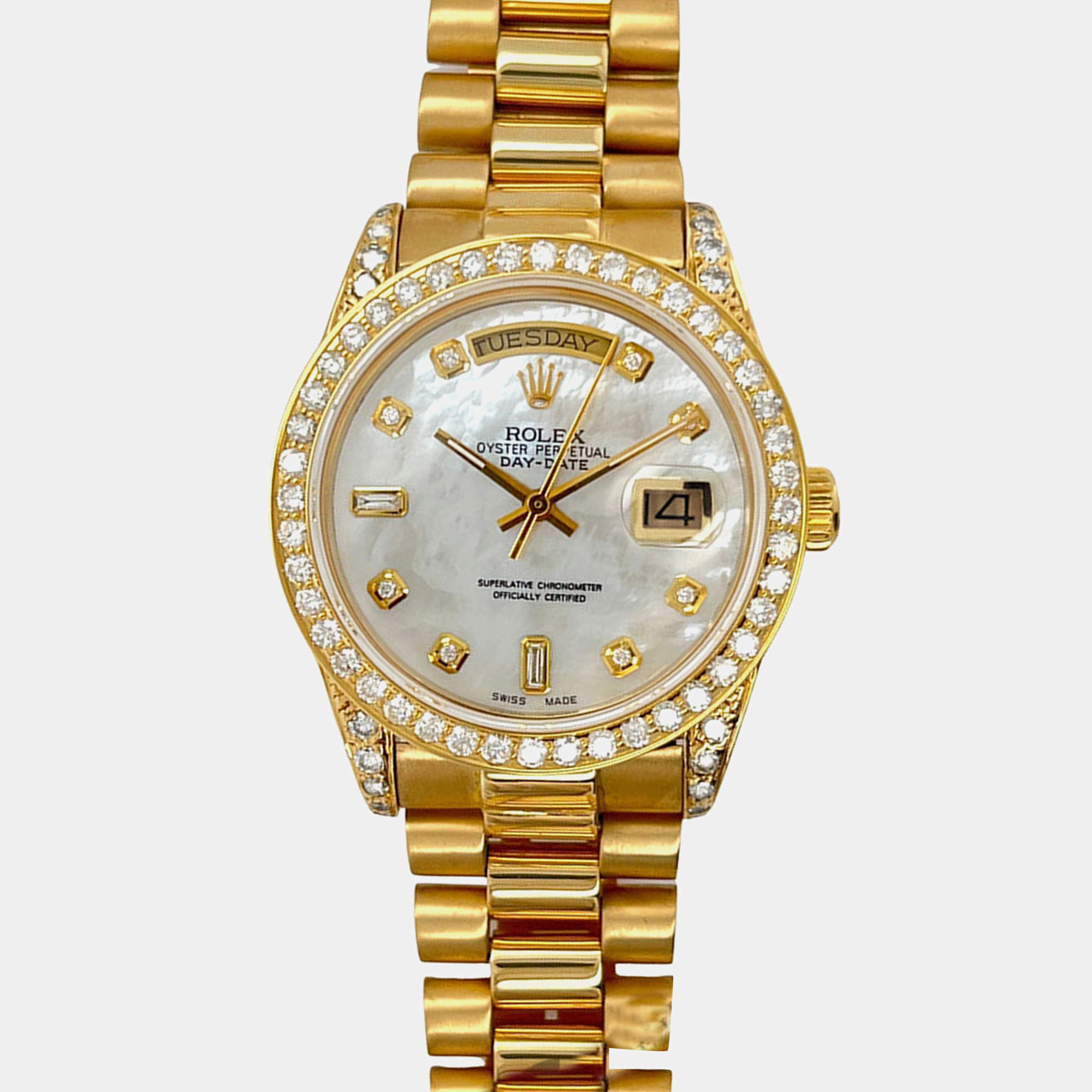 Rolex Custom White MOP 2.3CT Diamond 18K Yellow Gold Day-Date  Automatic Men's Wristwatch 36mm