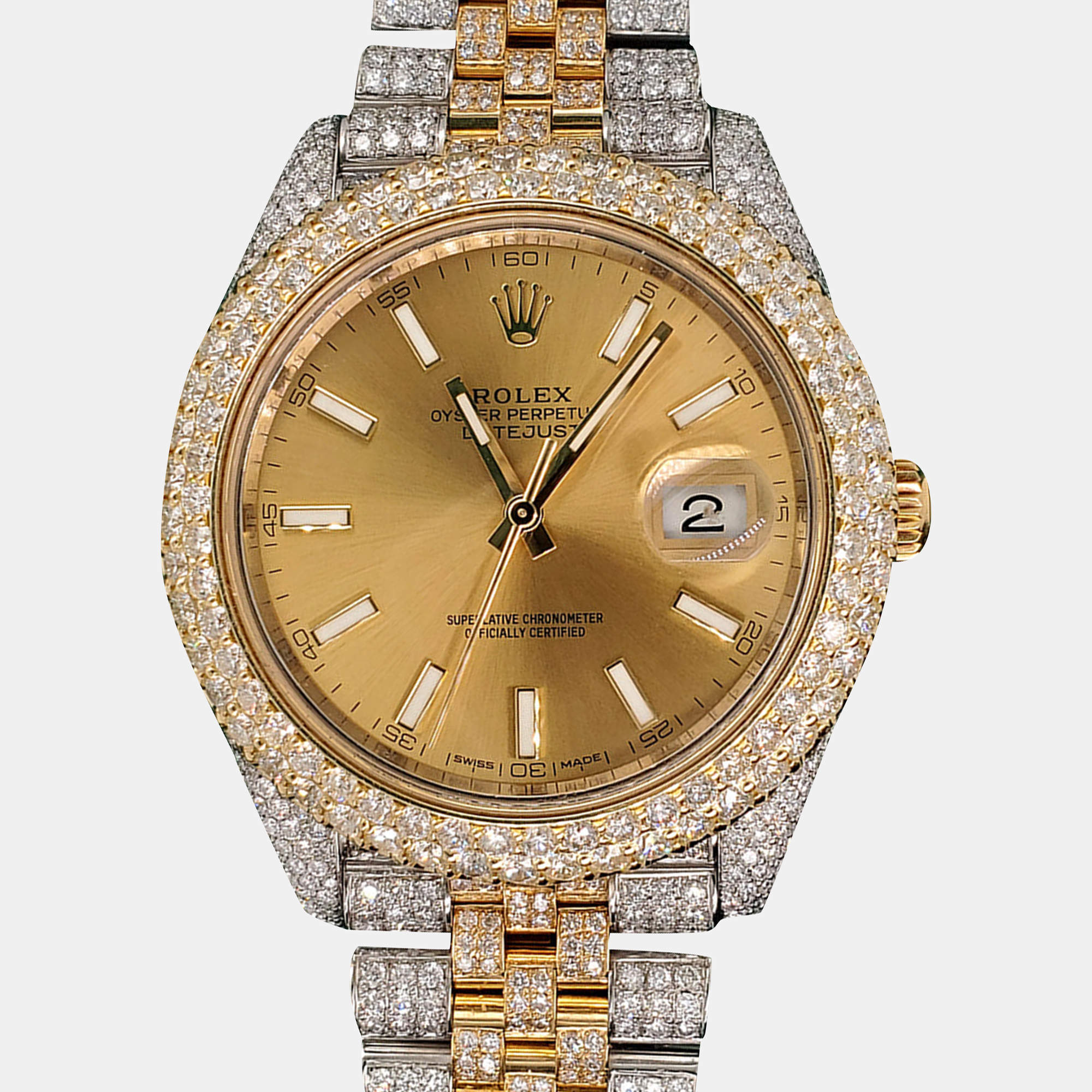 Rolex Custom Champagne 16.5CT Diamond 18K Yellow Gold Datejust 41 126333 Automatic Men's Wristwatch