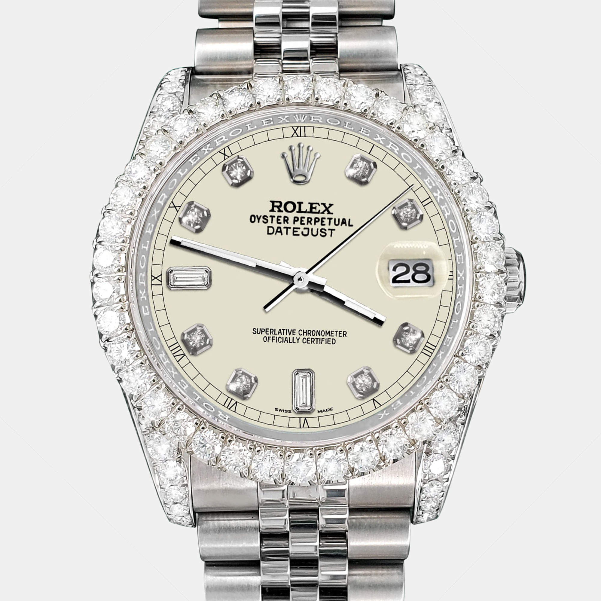 Rolex Custom Satin Linen 4CT Diamond Stainless Steel Datejust 116200 Automatic Men's Wristwatch 36mm