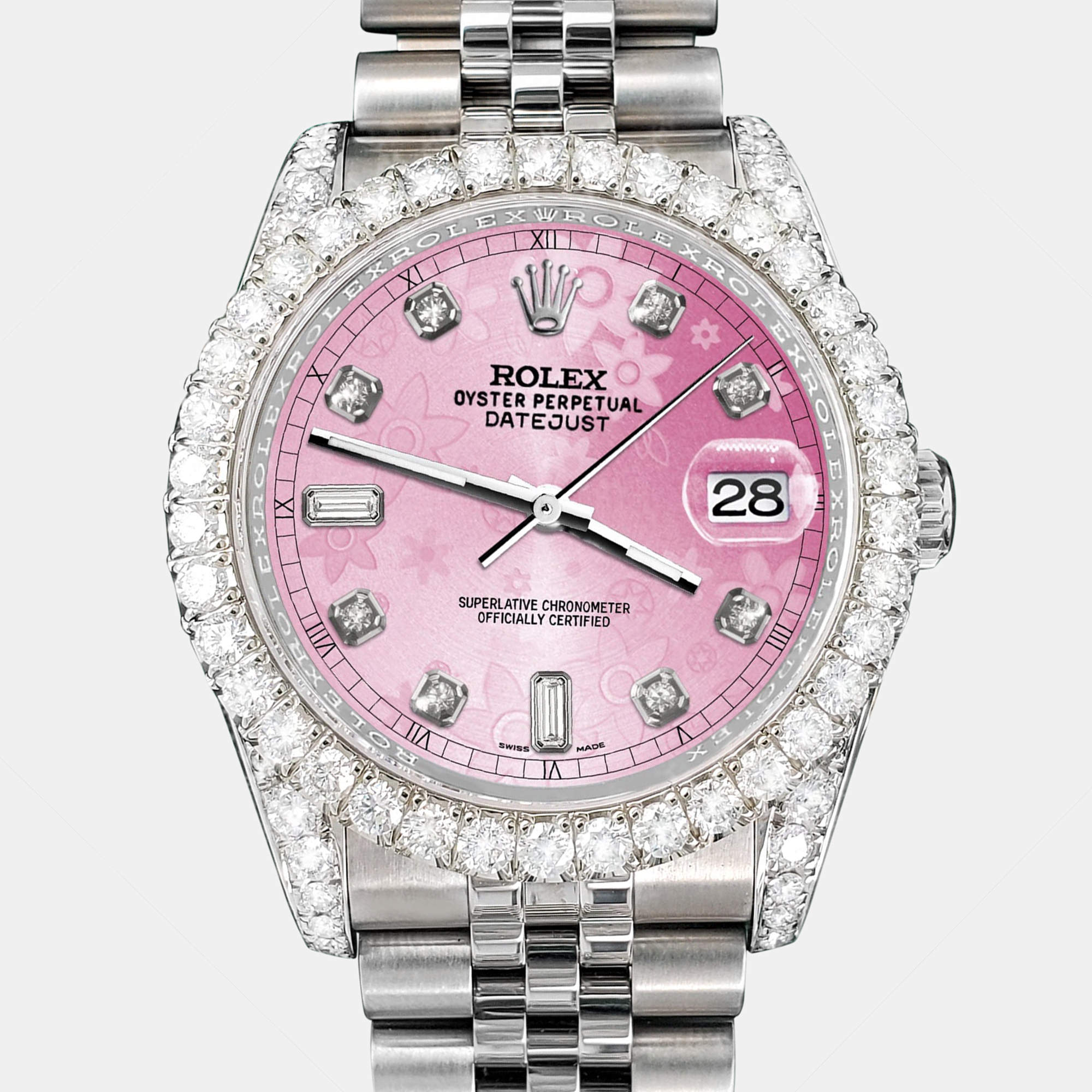 Rolex Custom Pink 4CT Diamond Stainless Steel Datejust 116200 Automatic Men's Wristwatch 36mm