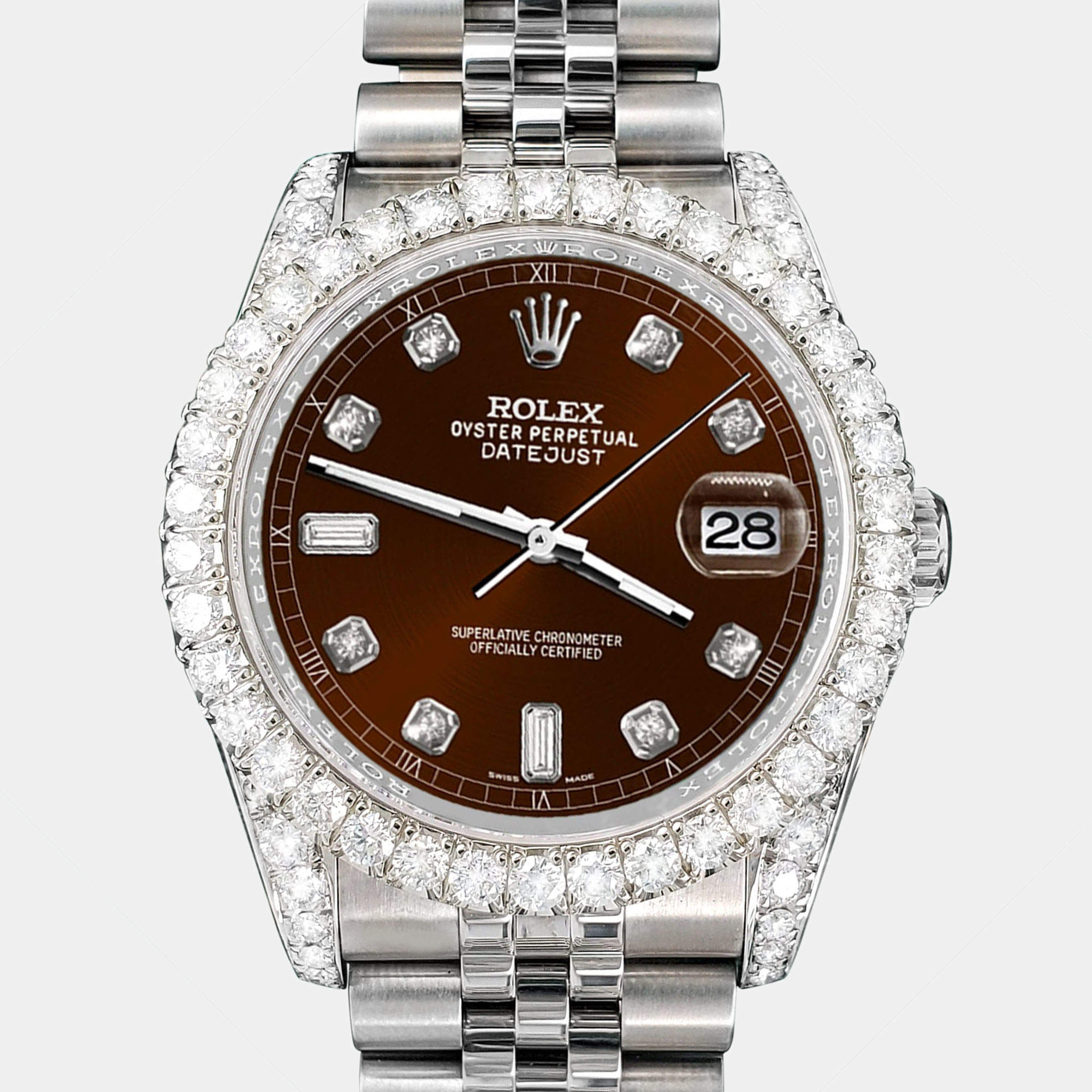 Rolex Custom Chocolate 4CT Diamond Stainless Steel Datejust 116200 Automatic Men's Wristwatch 36mm