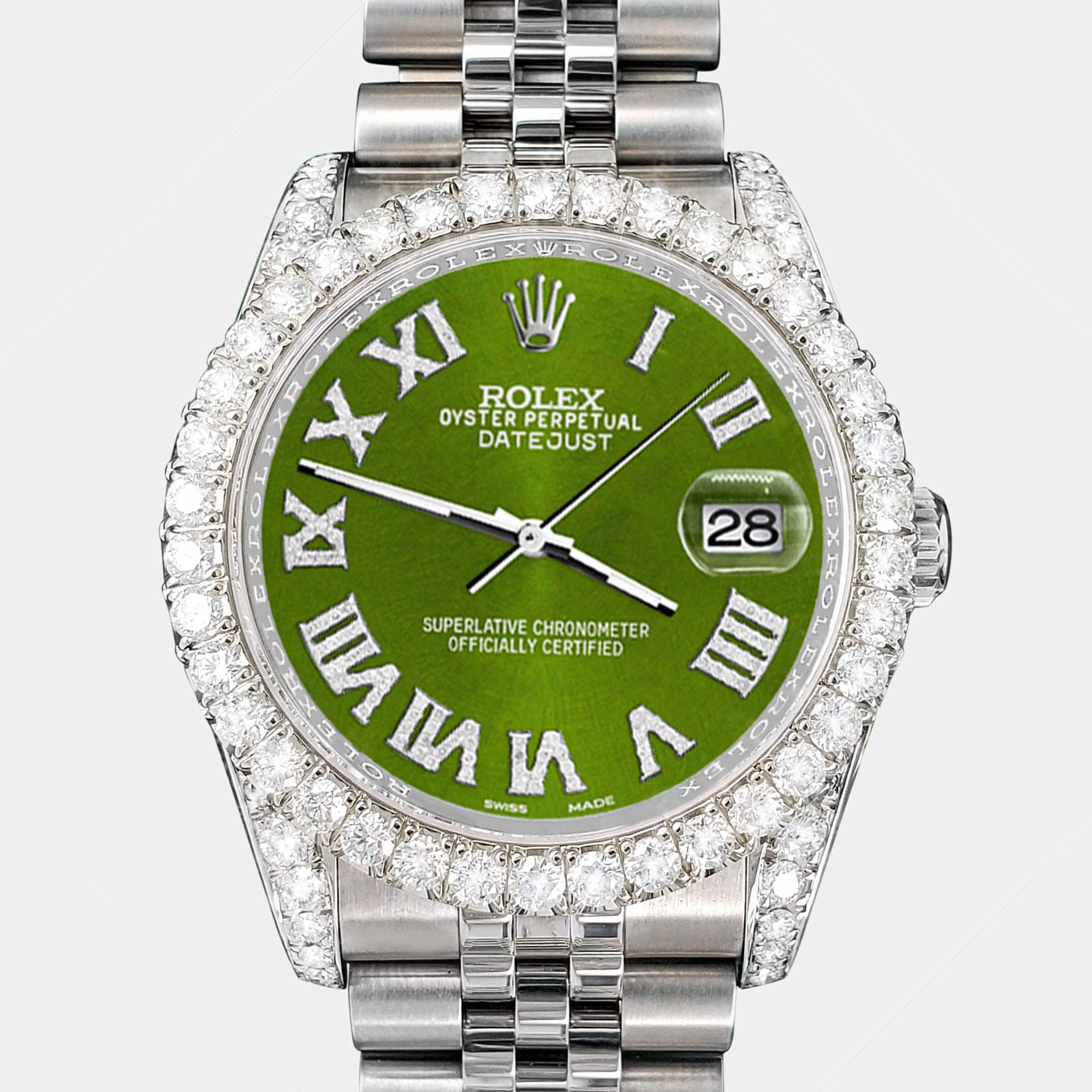 Rolex Custom Royal Green 4.2CT Diamond Stainless Steel Datejust 116200 Automatic Men's Wristwatch 36mm