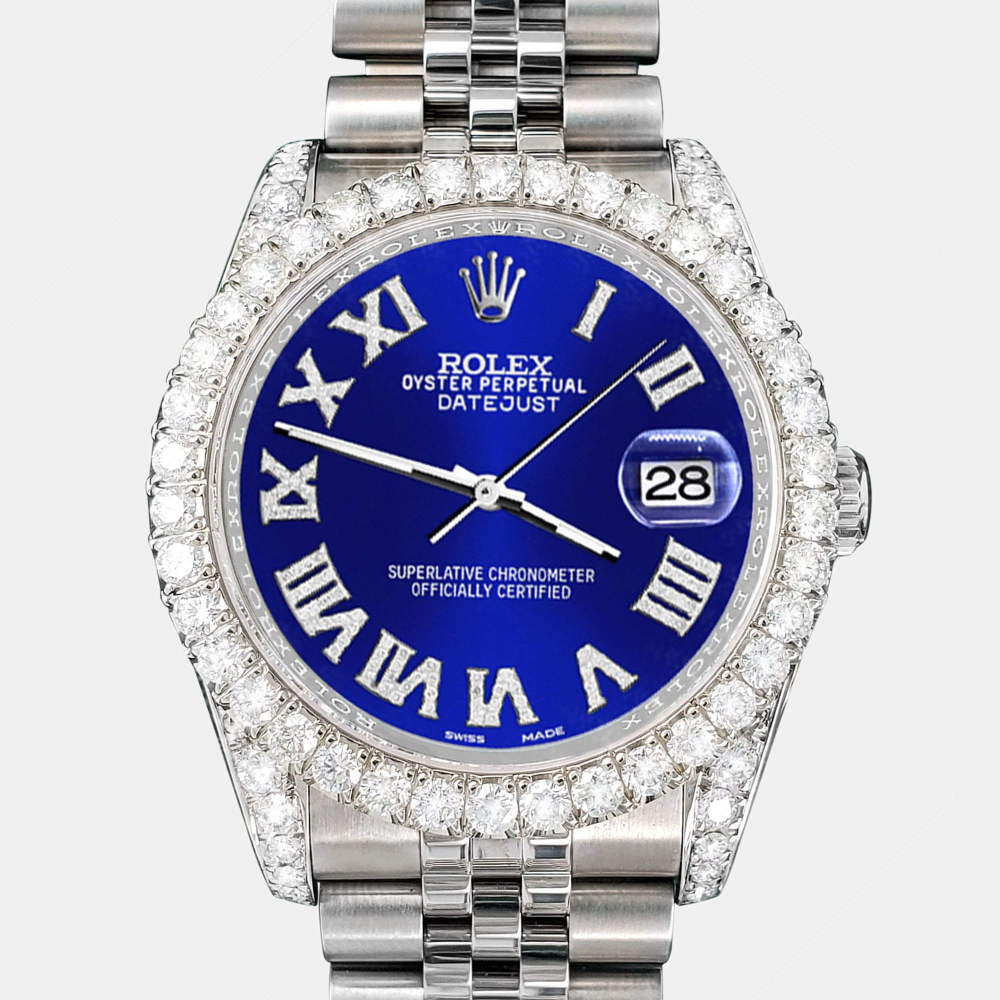 Rolex Custom Navy Blue 4.2CT Diamond Stainless Steel Datejust 116200 Automatic Men's Wristwatch 36mm