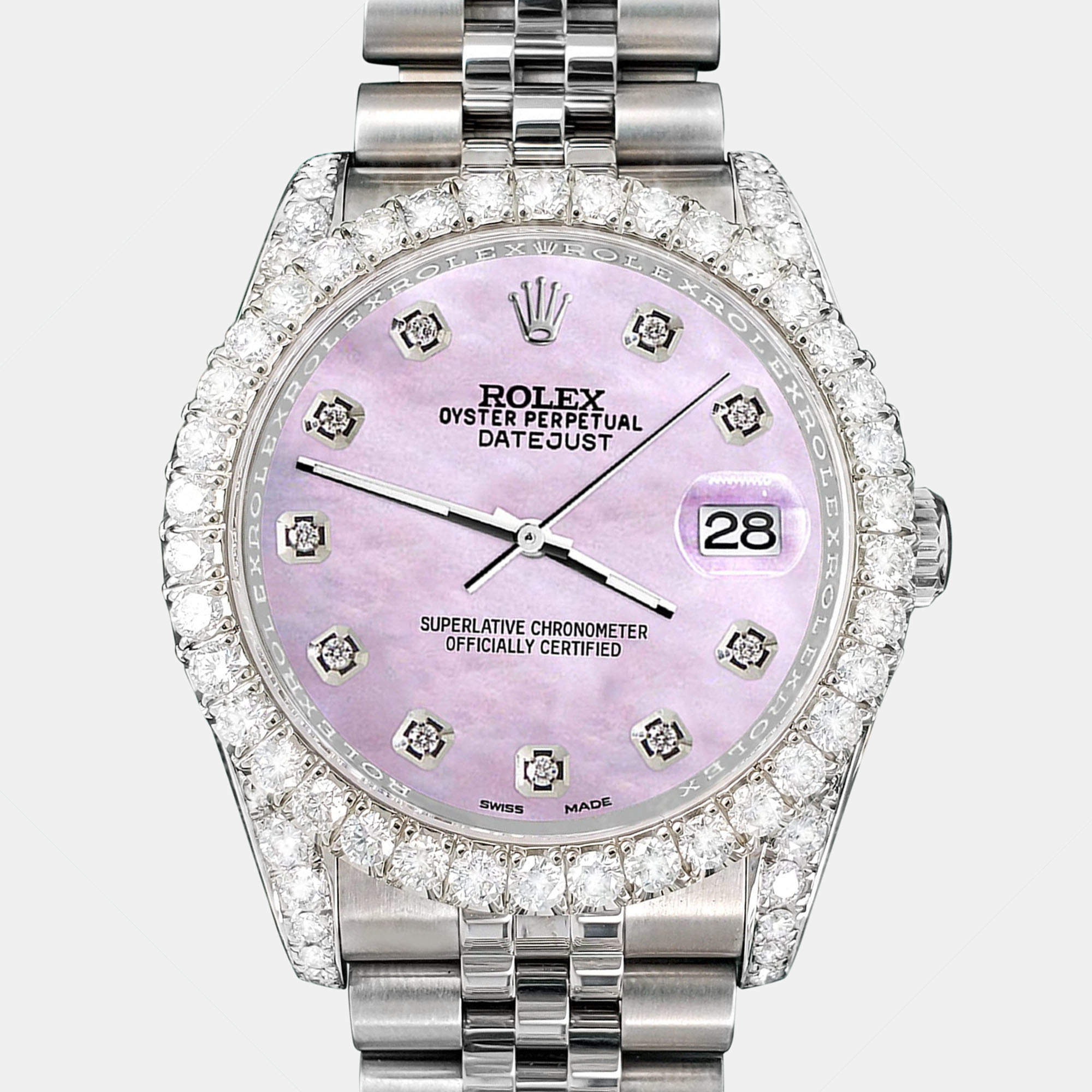 Rolex Custom Pink 3.9CT Diamond Stainless Steel Datejust 116200 Automatic Men's Wristwatch 36 mm
