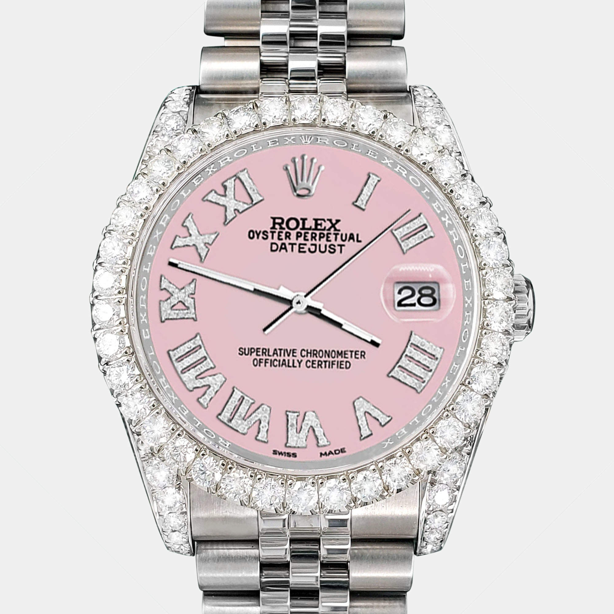 Rolex Custom Orchid Pink 4.2CT Diamond Stainless Steel Datejust 116200 Automatic Men's Wristwatch 36 mm