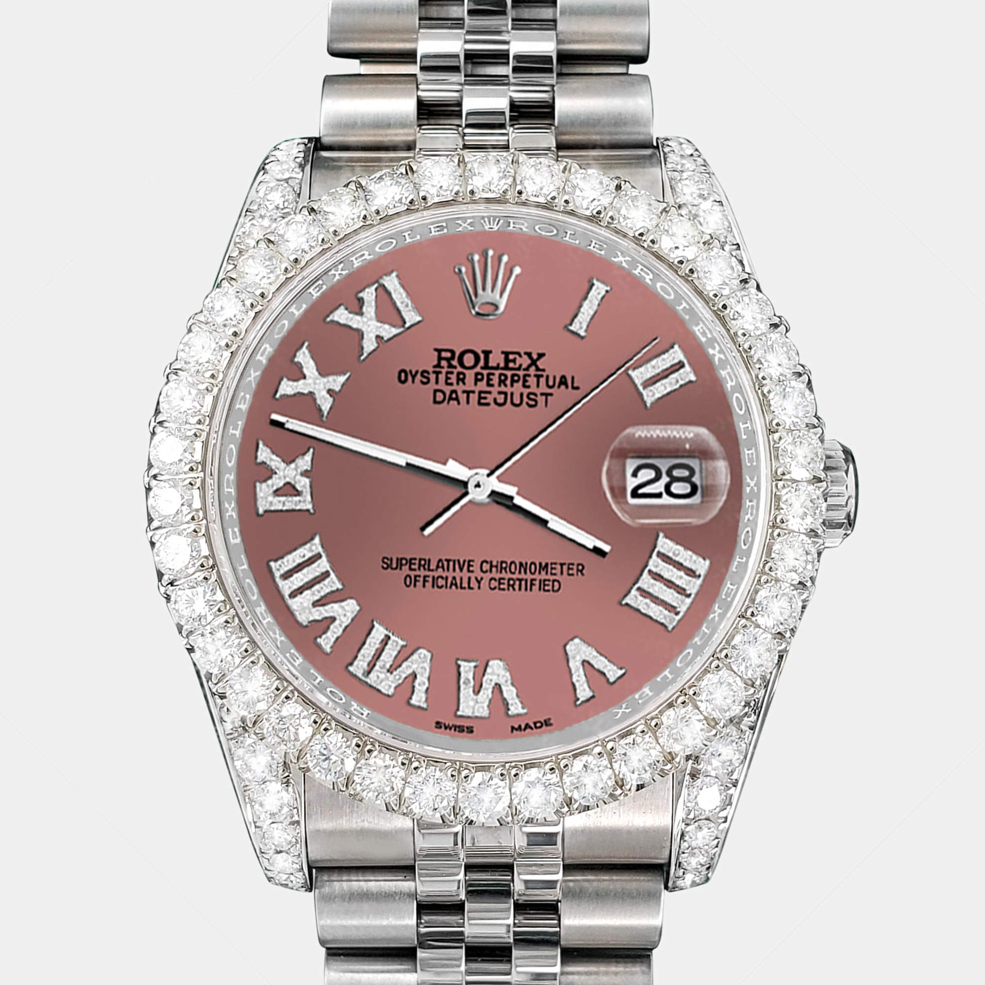 Rolex Custom Salmon 4.2CT Diamond Stainless Steel Datejust 116200 Automatic Men's Wristwatch 36 mm