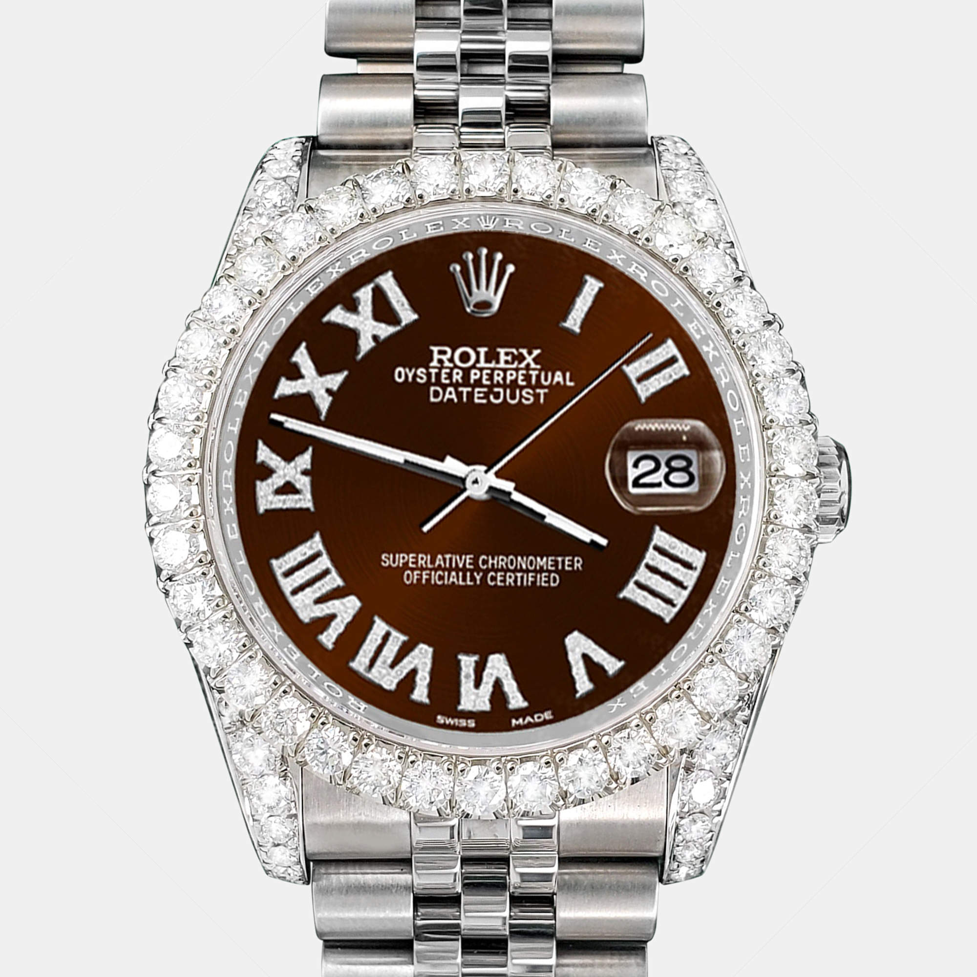 Rolex Custom Chocolate 4.2CT Diamond Stainless Steel Datejust 116200 Automatic Men's Wristwatch 36 mm