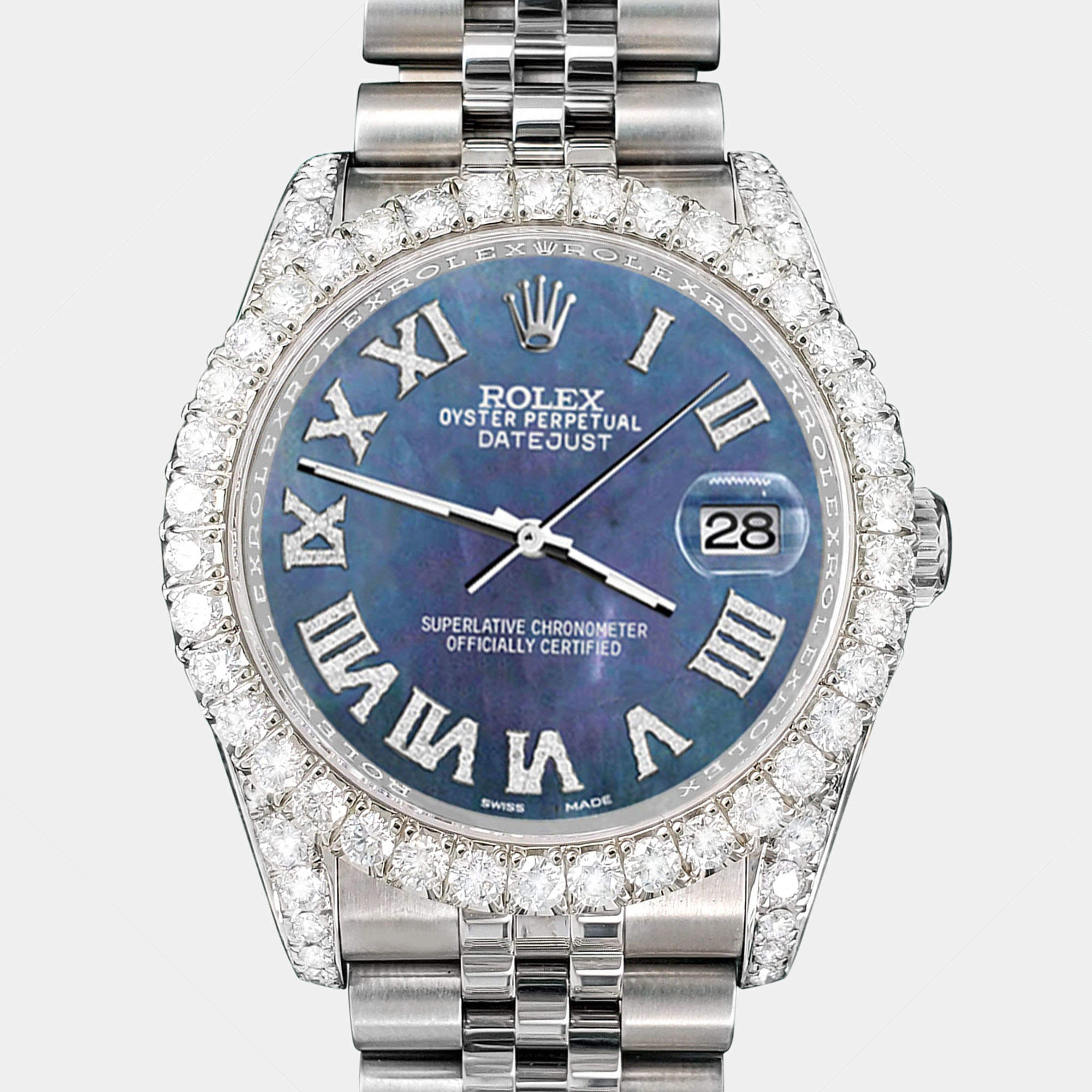 Rolex Custom Black 4.2CT Diamond Stainless Steel Datejust 116200 Automatic Men's Wristwatch 36 mm