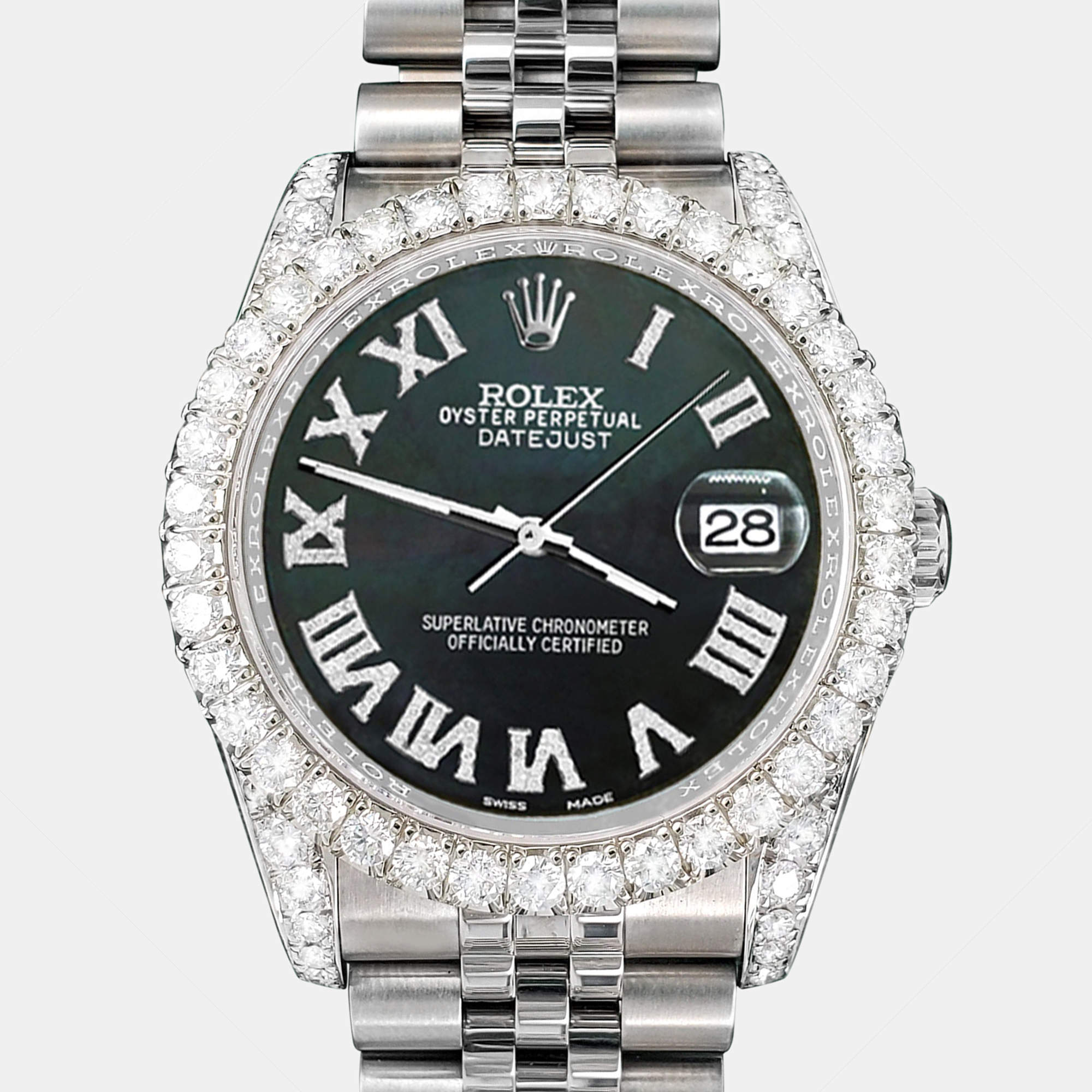 Rolex Custom Black MOP 4.2CT Diamond Stainless Steel Datejust 116200 Automatic Men's Wristwatch 36 mm