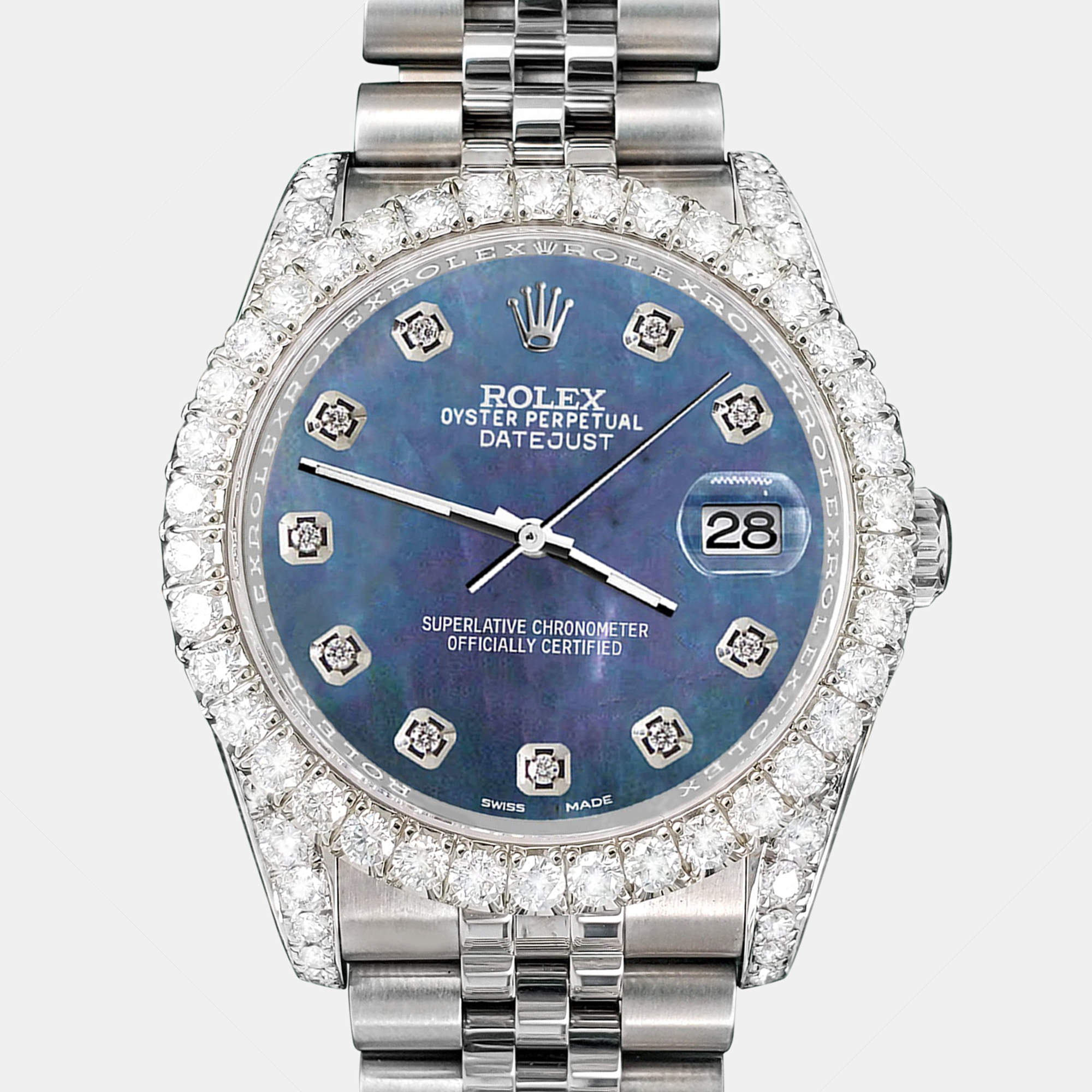 Rolex Custom Black 3.9CT Diamond Stainless Steel Datejust 116200 Automatic Men's Wristwatch 36 mm