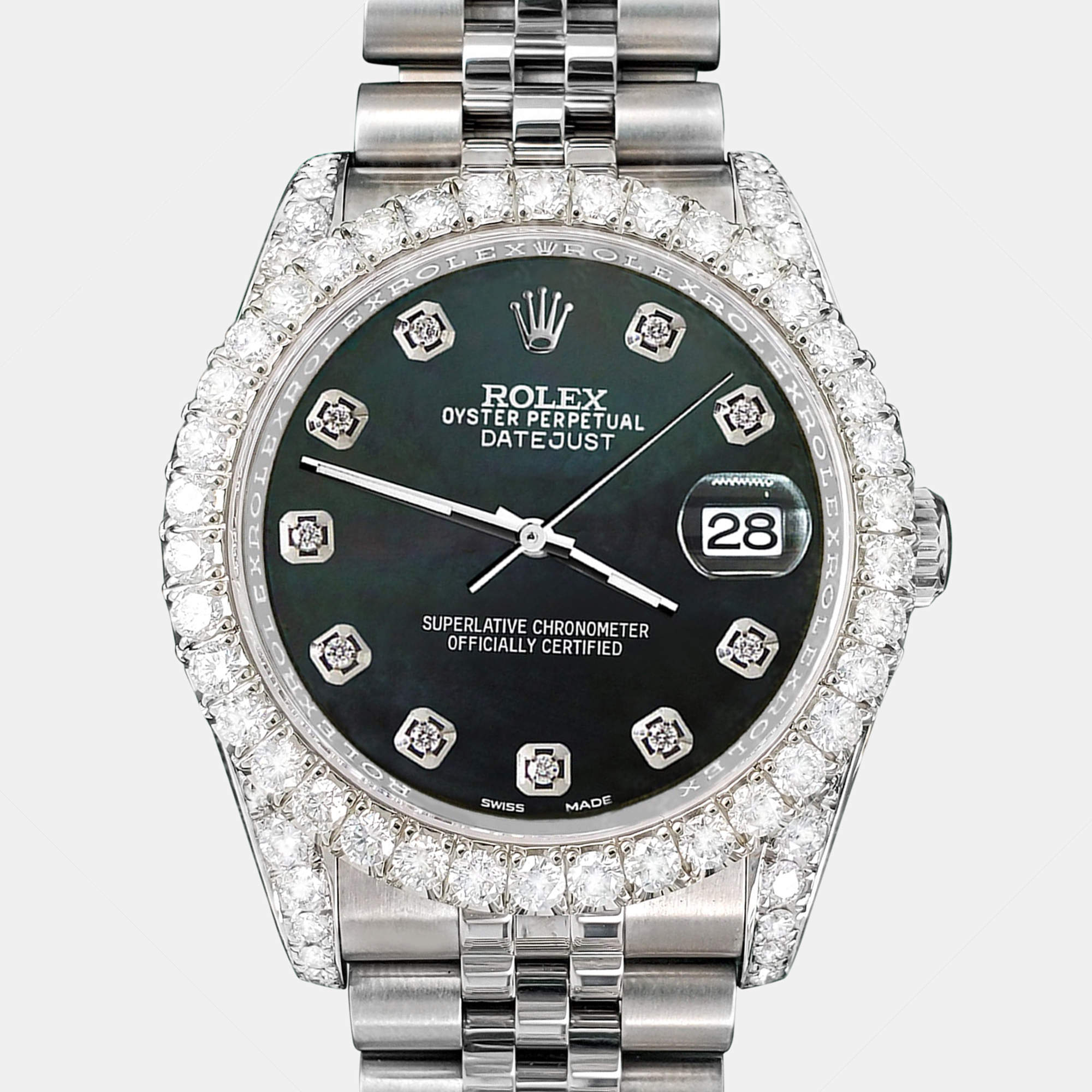 Rolex Custom Black MOP 3.9CT Diamond Stainless Steel Datejust 116200 Automatic Men's Wristwatch 36 mm