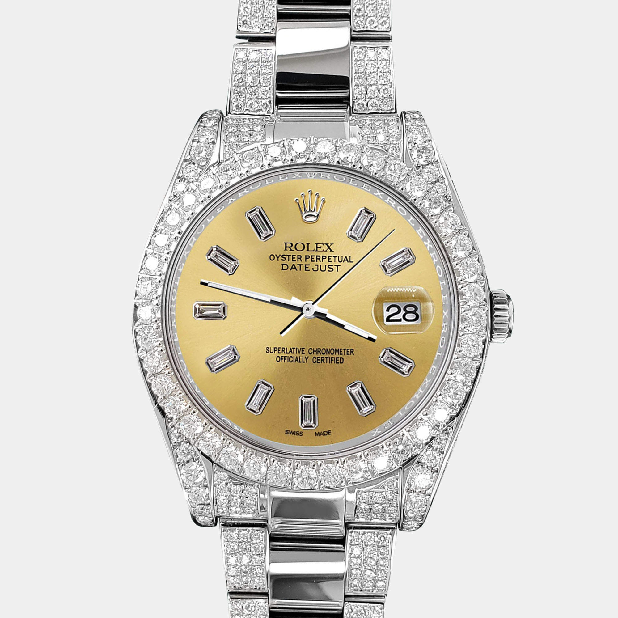 Rolex Custom Champagne 10.65CT Diamond Stainless Steel Datejust II 116300 Automatic Men's Wristwatch 41 mm