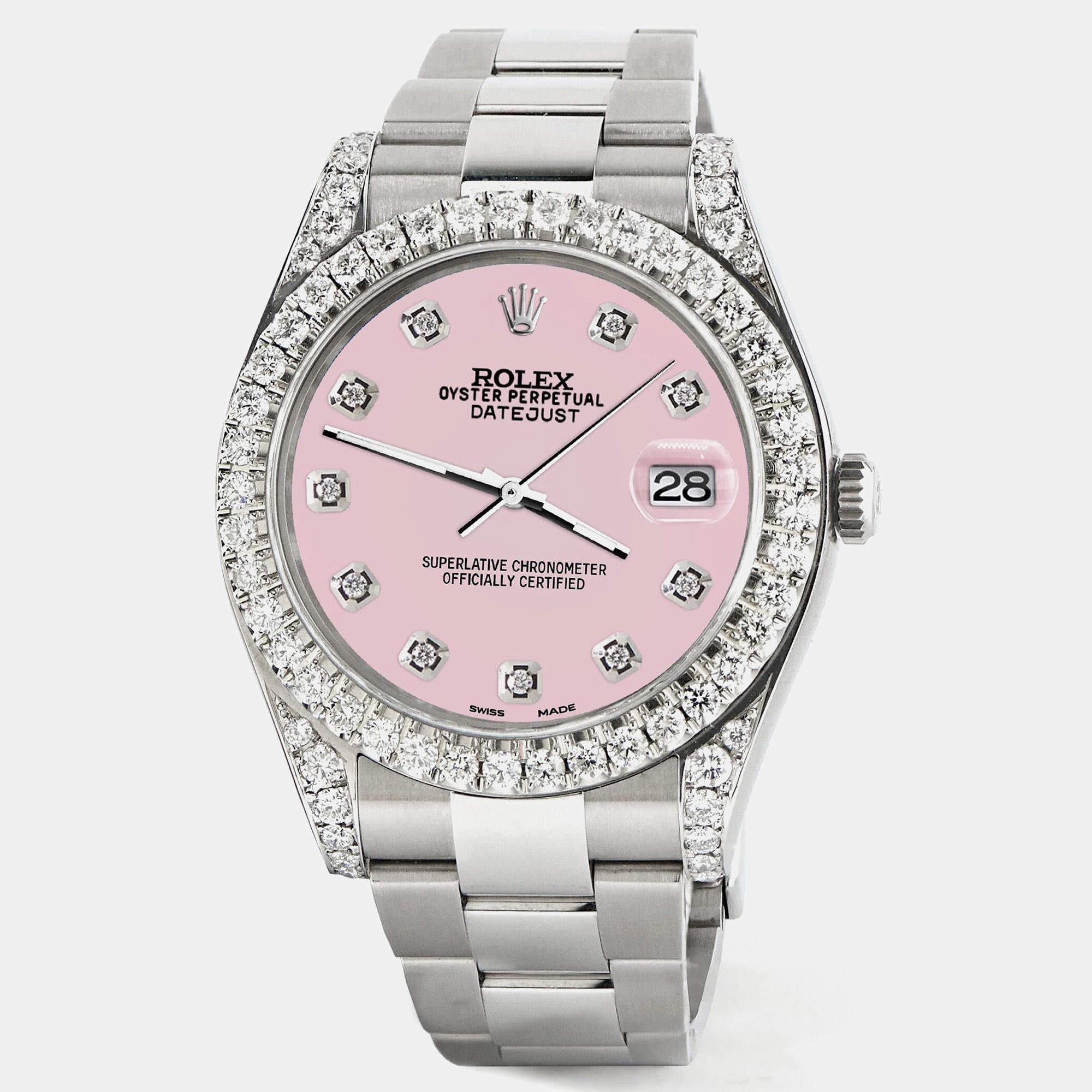 Rolex Custom Orchid Pink 4.4CT Diamond Stainless Steel Datejust 126300 Automatic Men's Wristwatch 41 mm