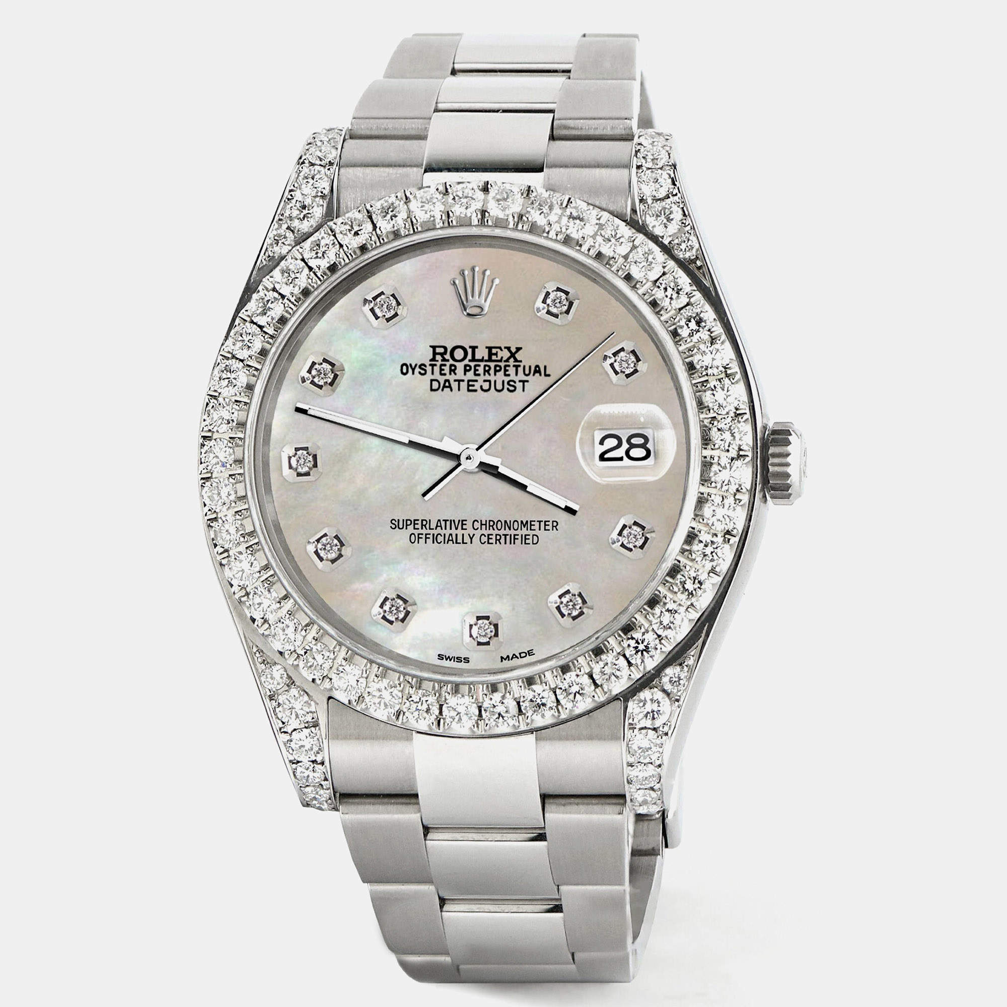 Rolex Custom Champagne MOP 4.4CT Diamond Stainless Steel Datejust 126300 Automatic Men's Wristwatch 41 mm